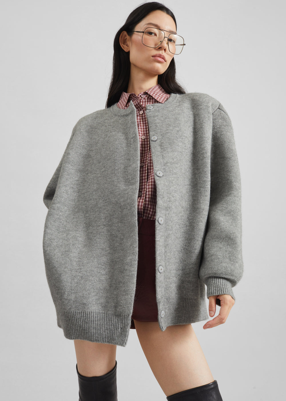 Bergen Padded Knit Cardigan - Grey