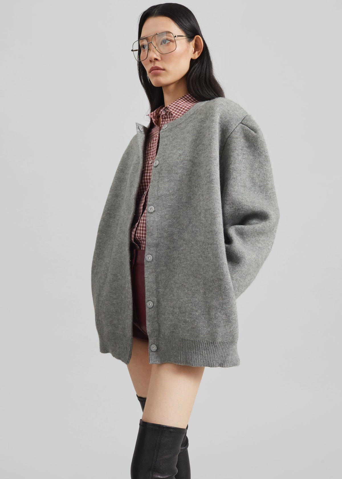 Bergen Padded Knit Cardigan - Grey - 6