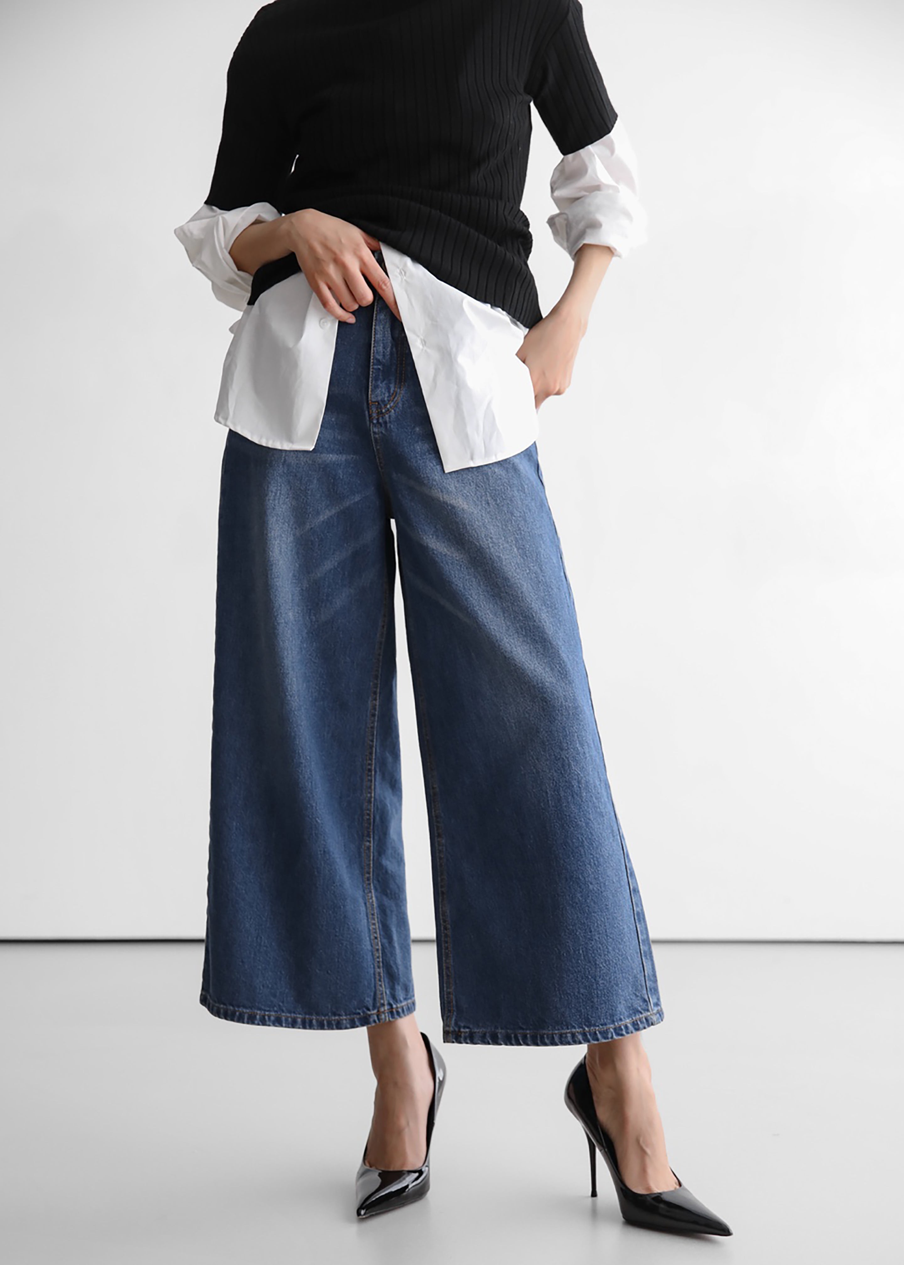 Besdon Denim Culottes - Medium Wash - 2