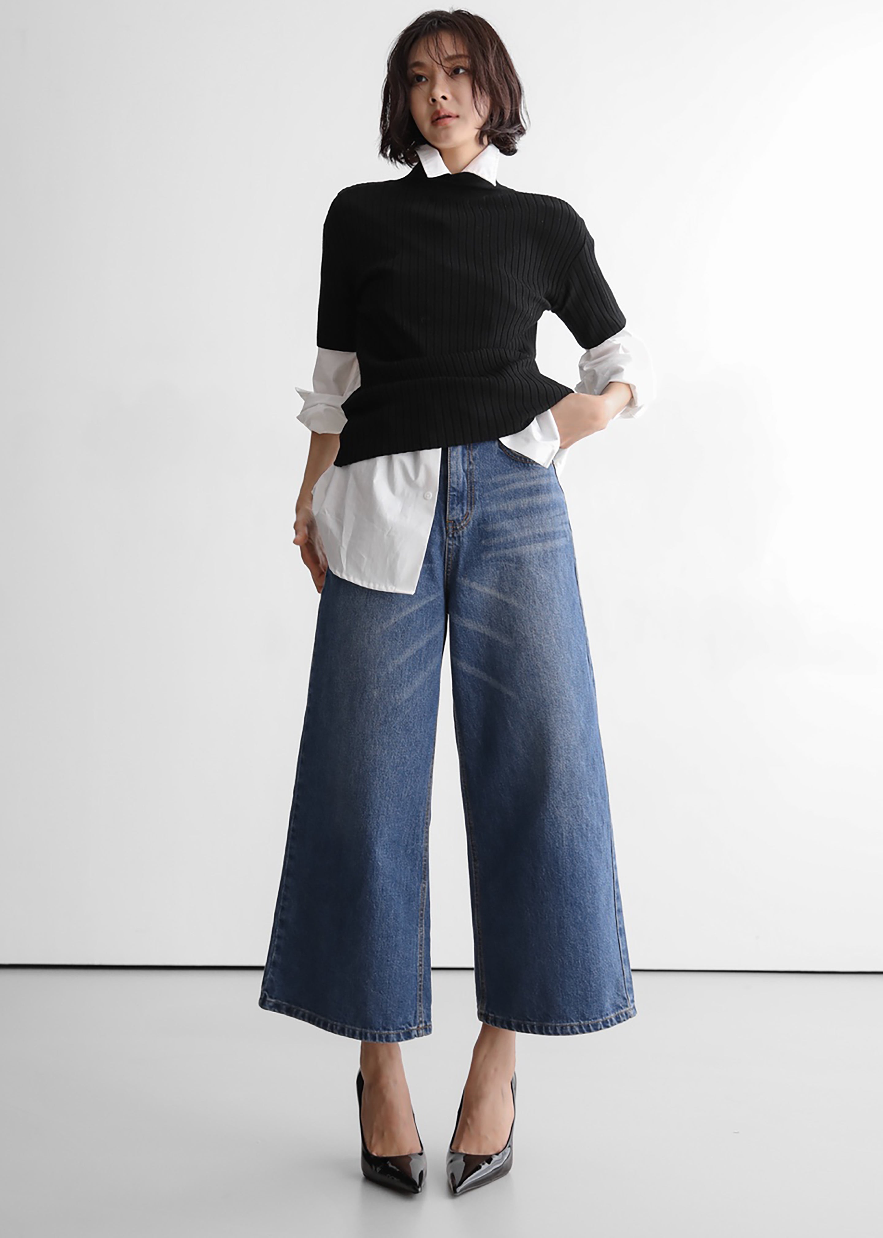 Besdon Denim Culottes - Medium Wash - 1