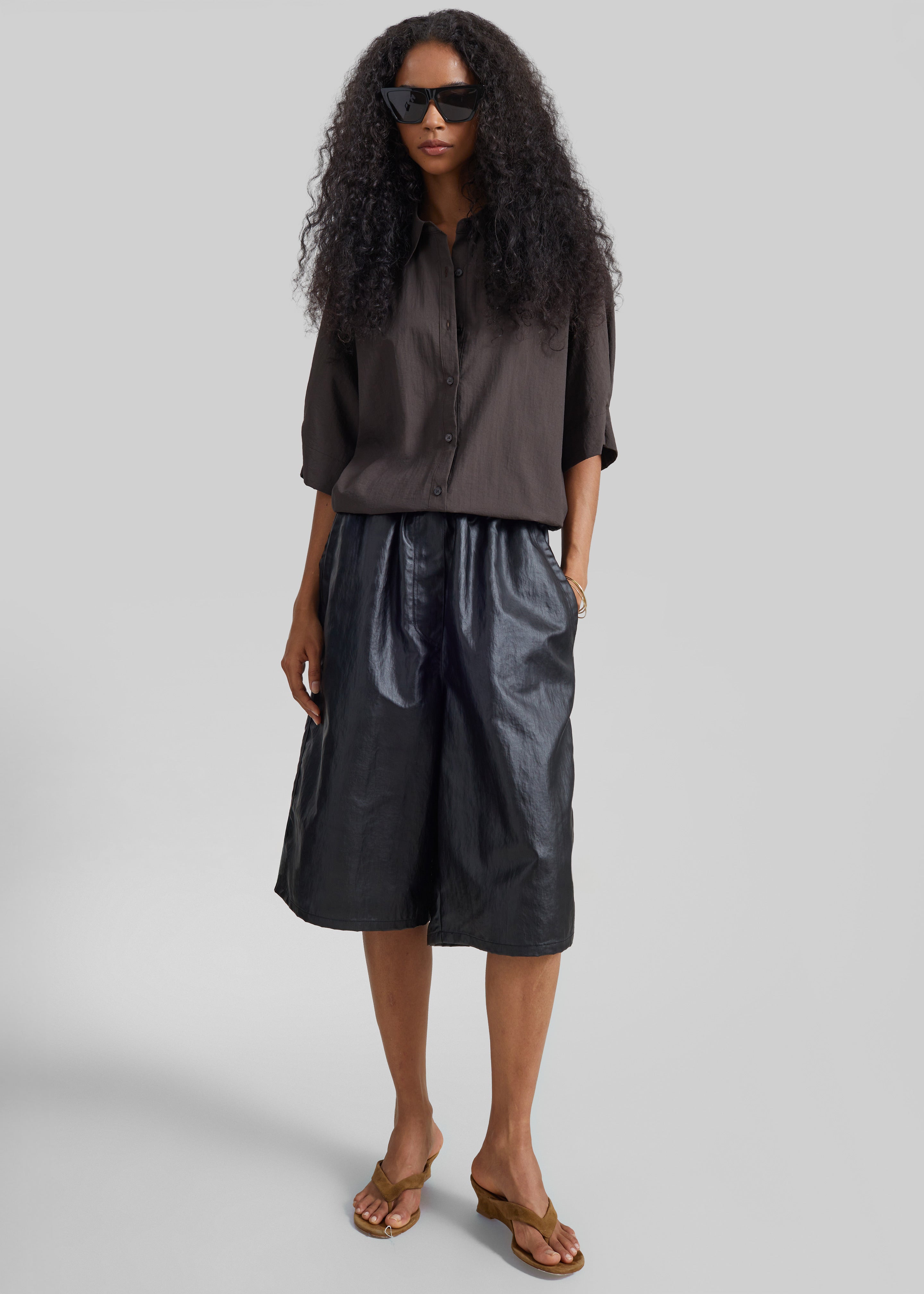 Beslon Leather-Effect Bermuda Shorts - Black - 1