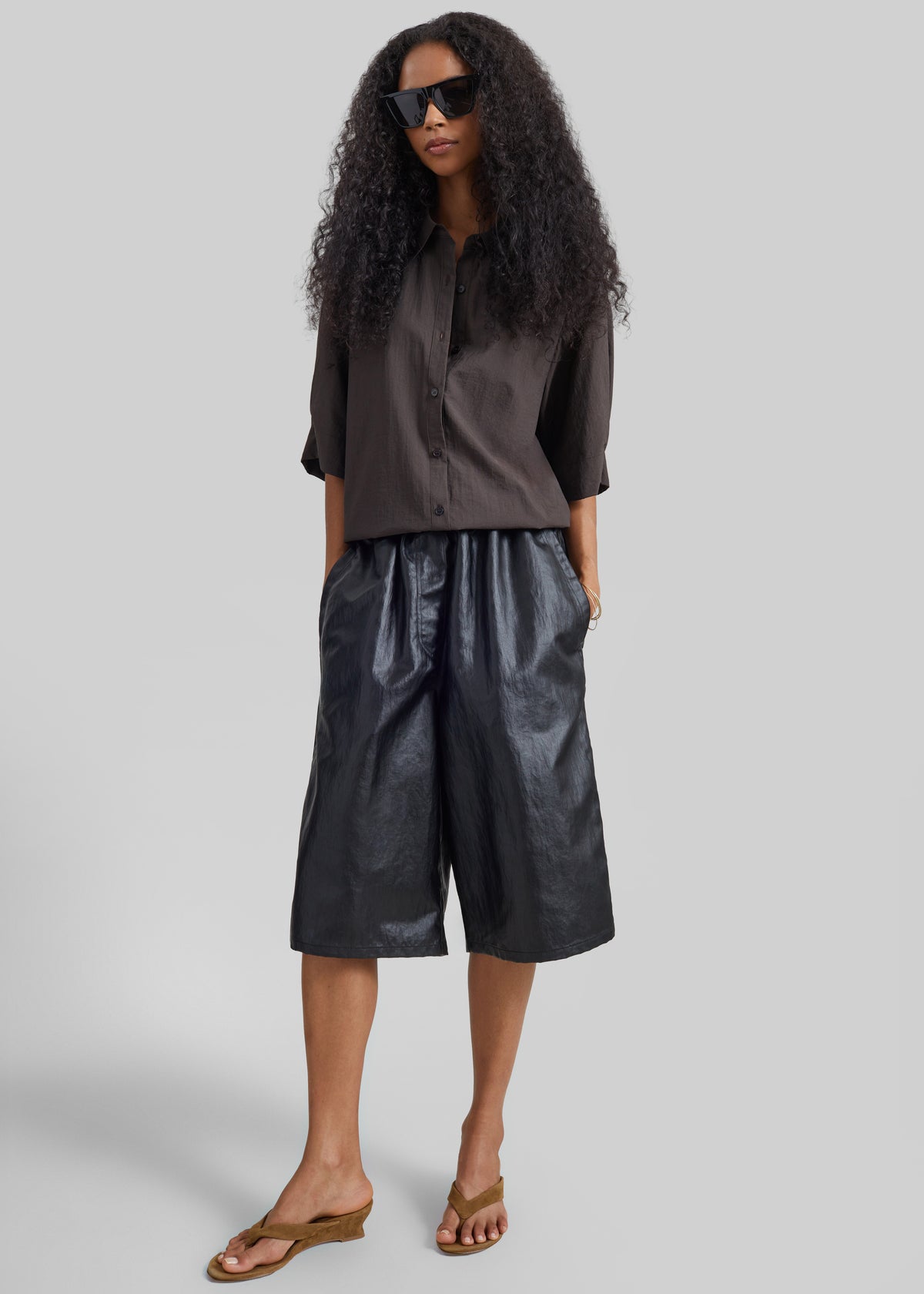 Beslon Leather-Effect Bermuda Shorts - Black - 7