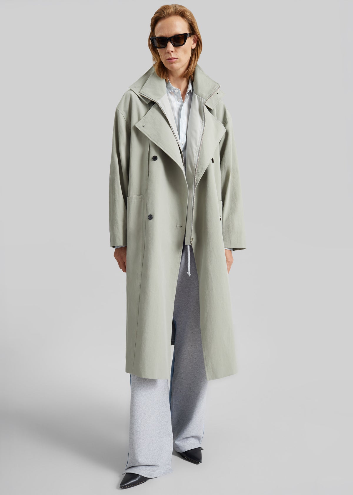 Besme Layered Trench Coat - Sage - 7