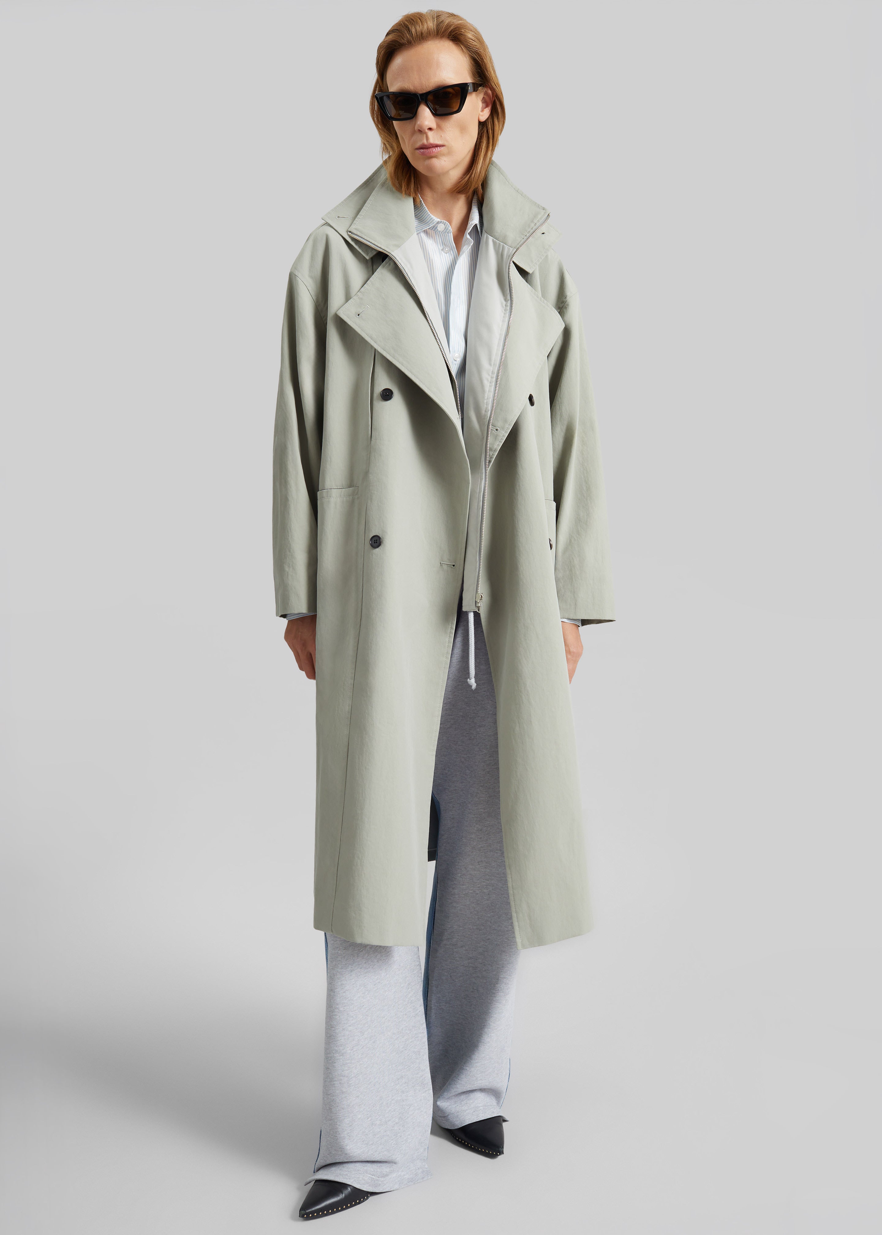 Besme Layered Trench Coat - Sage - 7