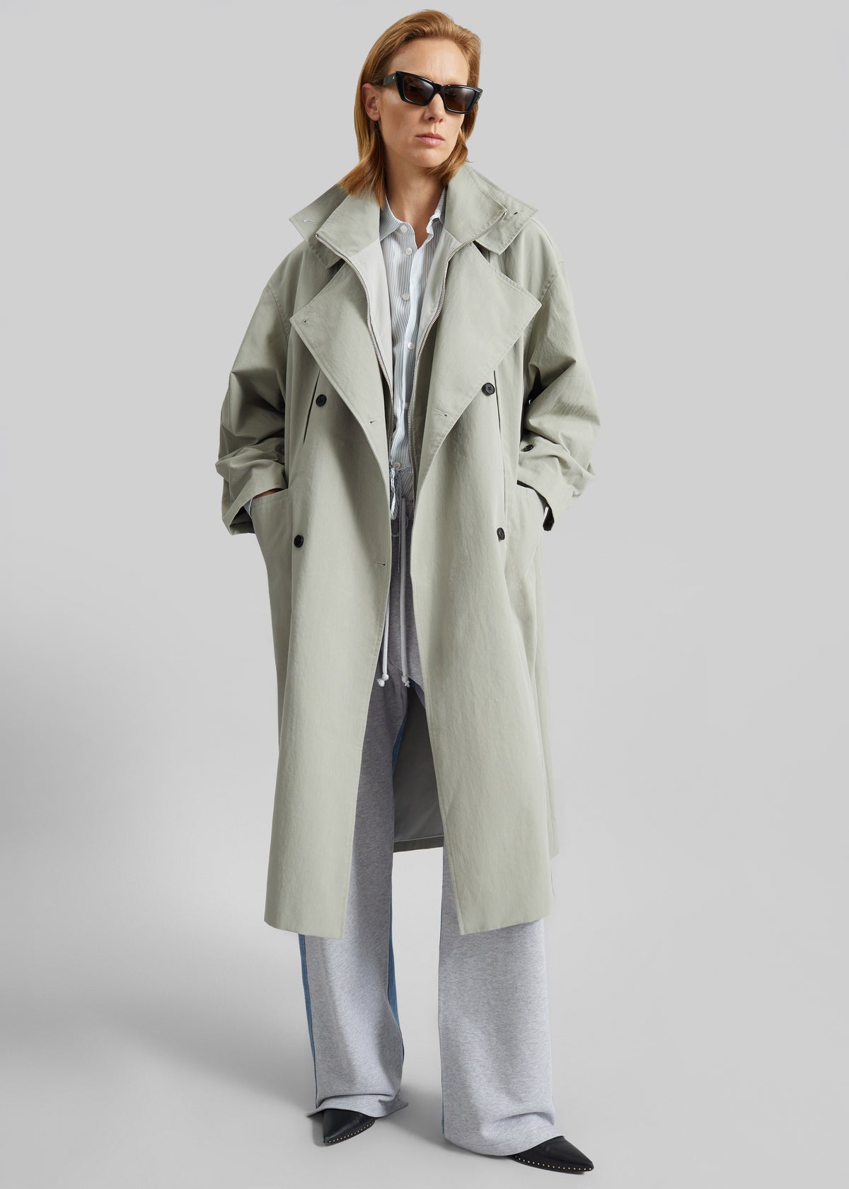 Besme Layered Trench Coat - Sage - 1