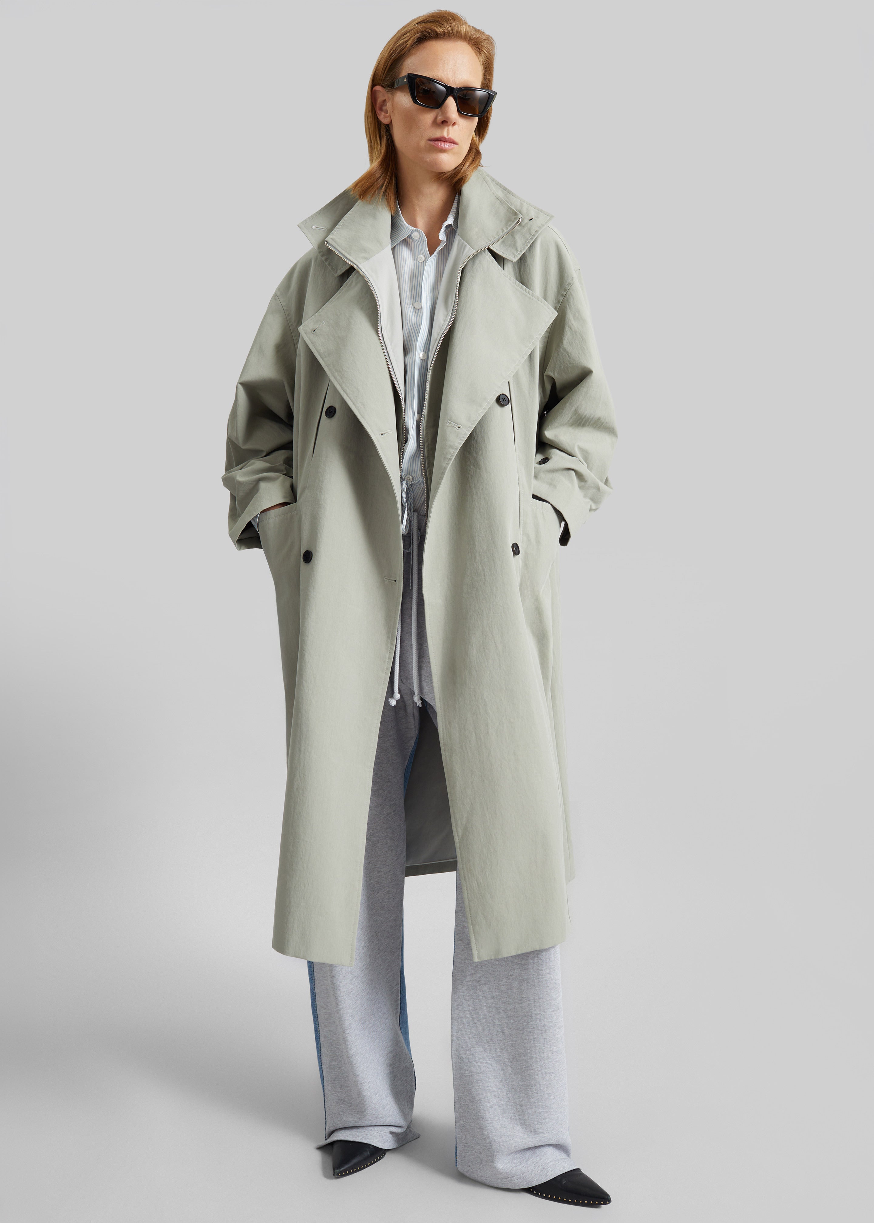 Besme Layered Trench Coat - Sage - 1