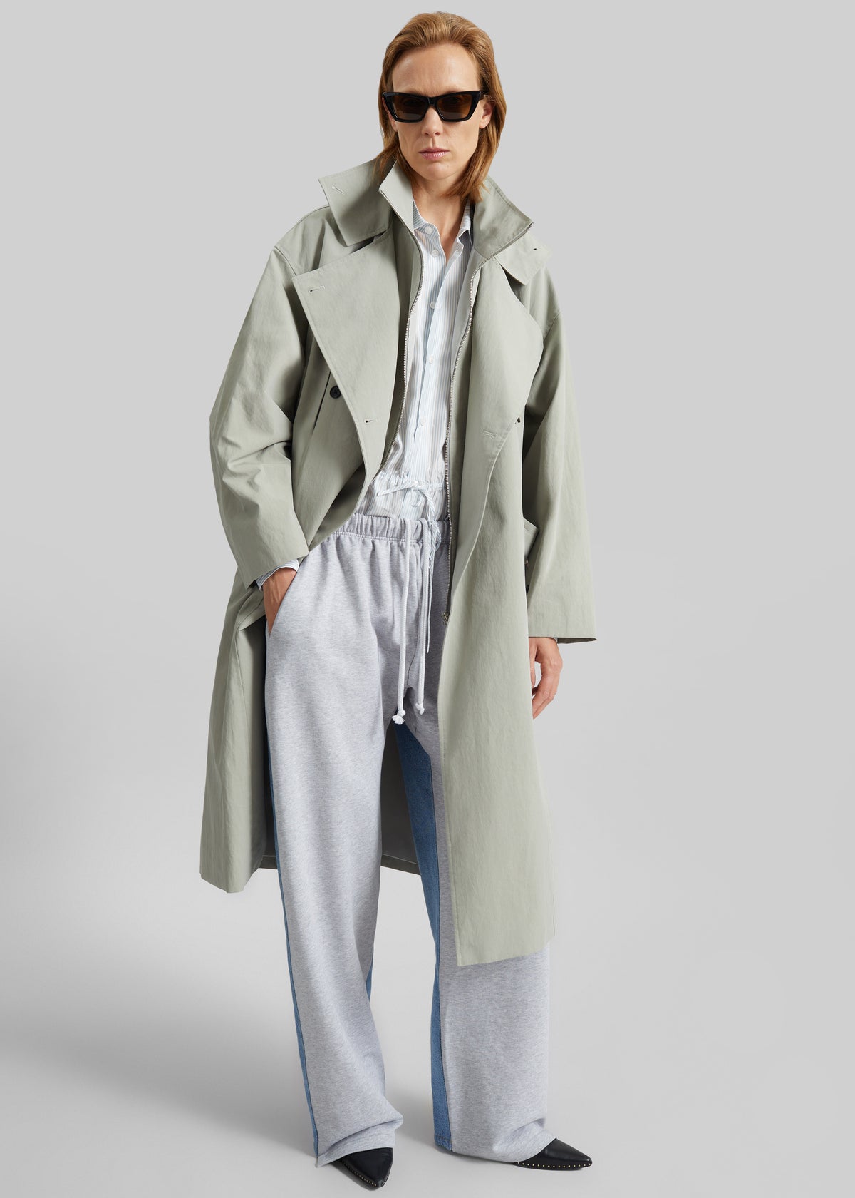 Besme Layered Trench Coat - Sage - 3