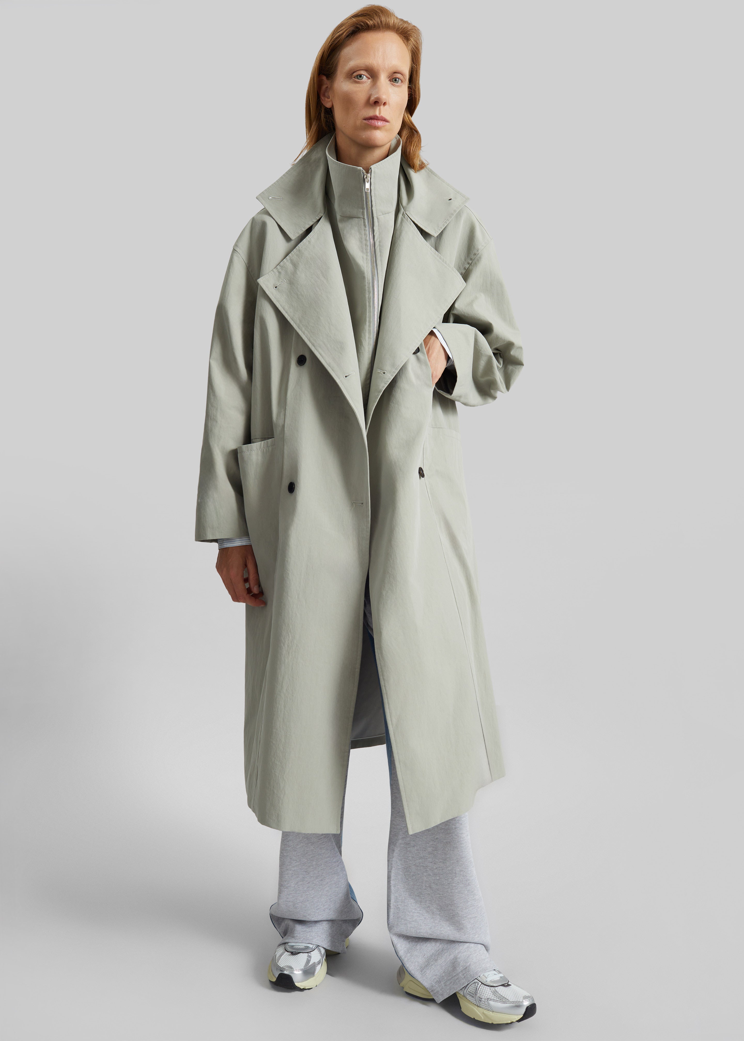 Besme Layered Trench Coat - Sage - 4