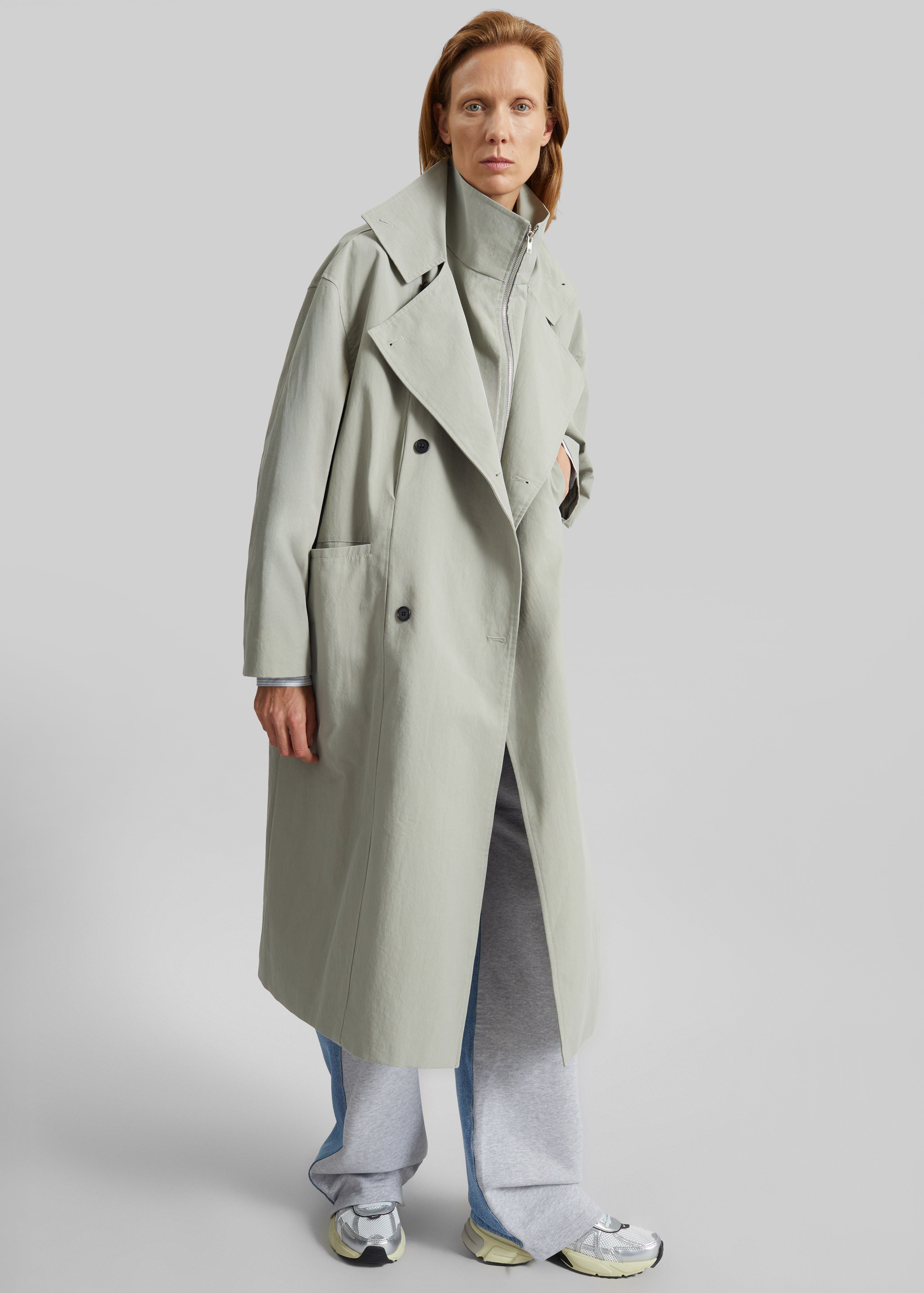 Besme Layered Trench Coat - Sage - 6