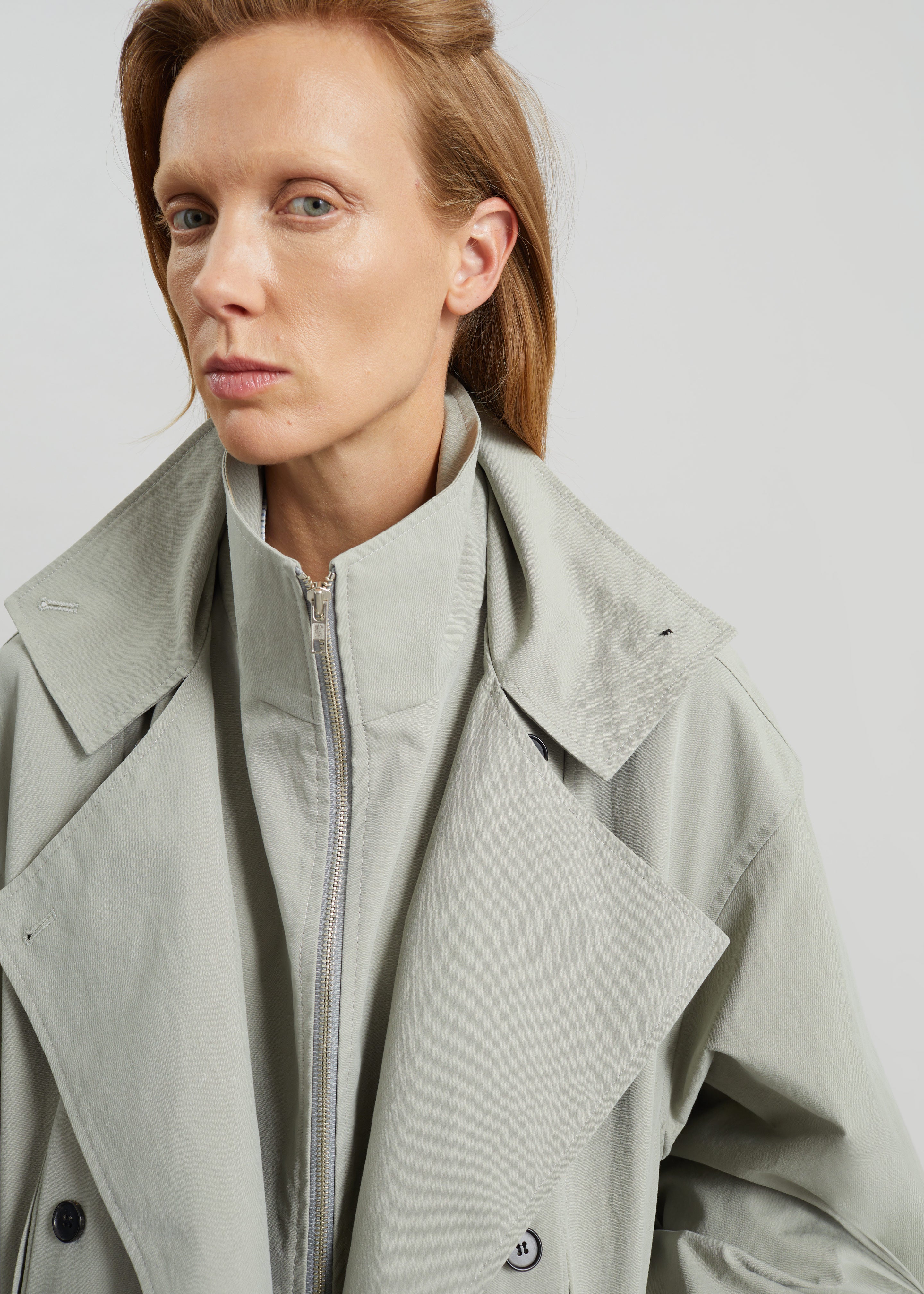 Besme Layered Trench Coat - Sage - 5