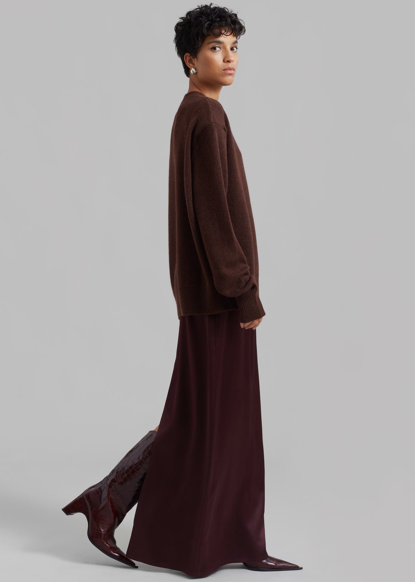 Bevza Ankle Length Skirt - Burgundy Brown - 1