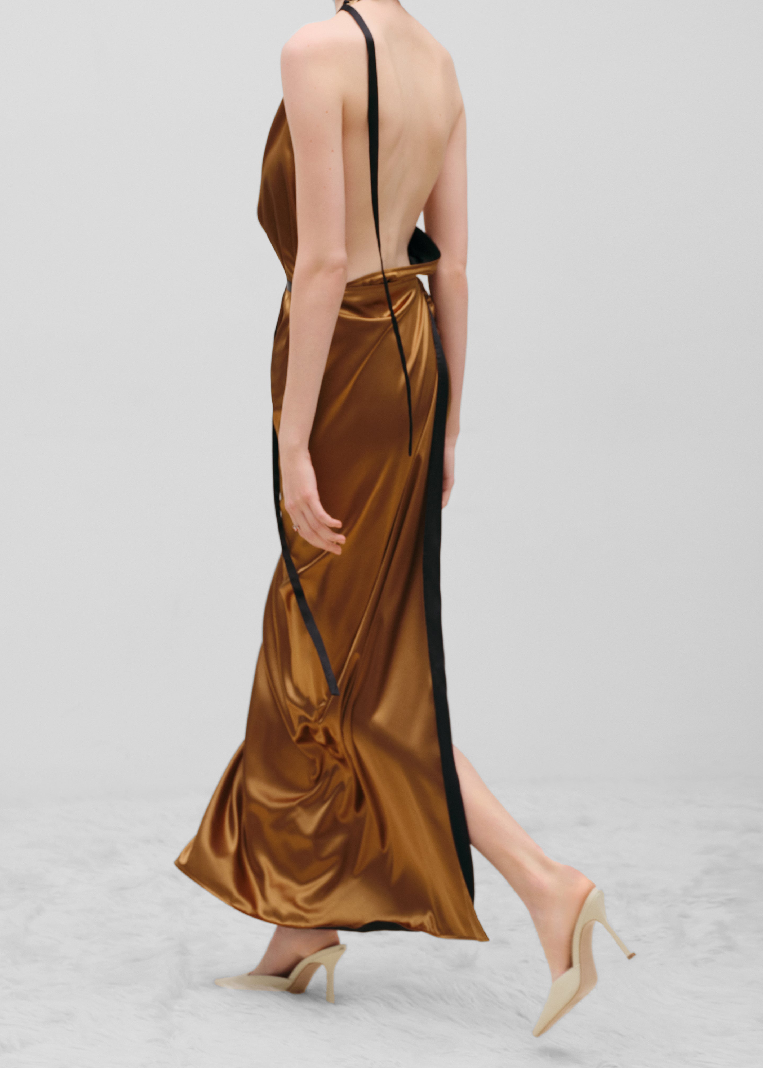 Bevza Apron Long Dress - Gold/Black - 4