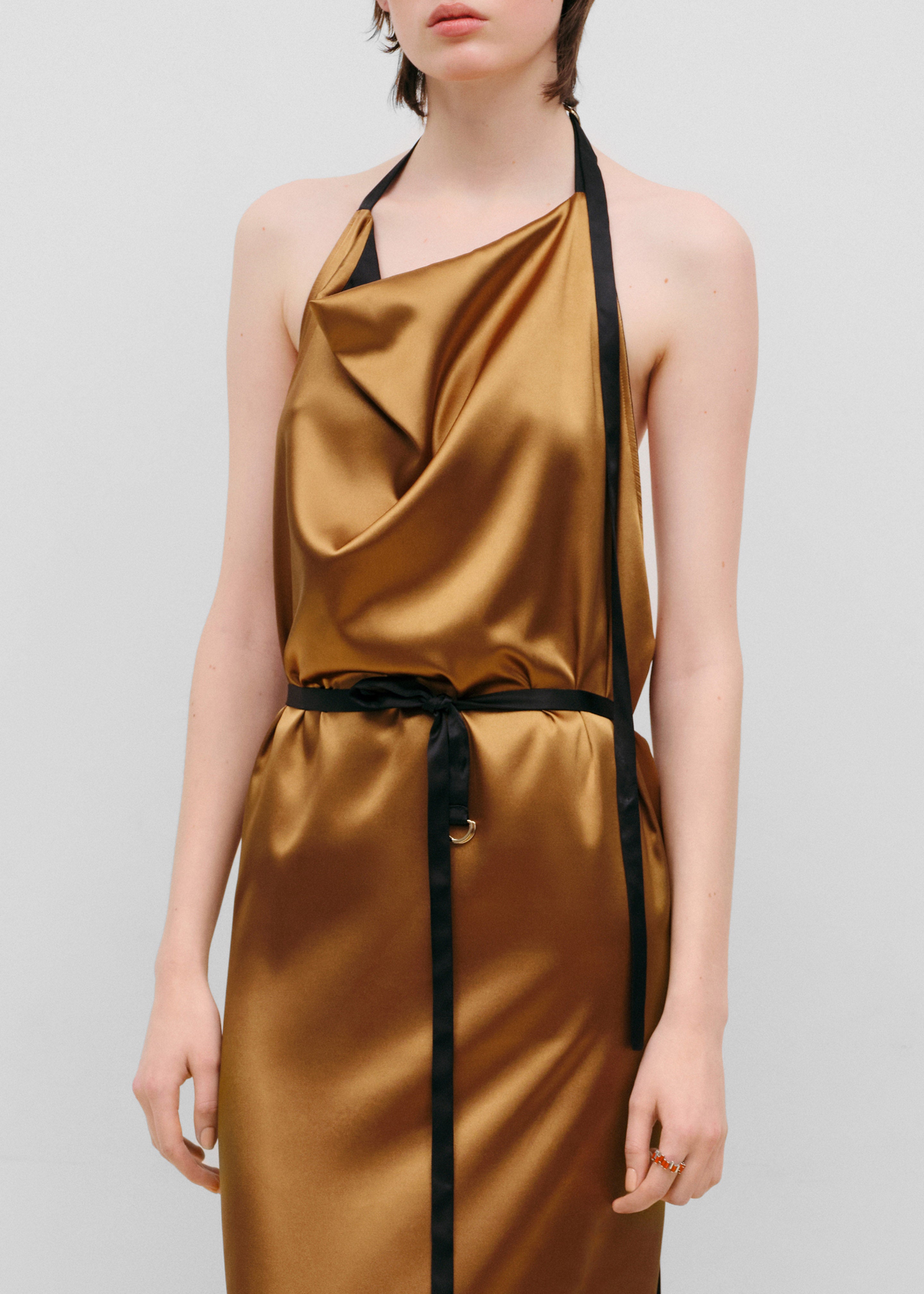 Bevza Apron Long Dress - Gold/Black - 6