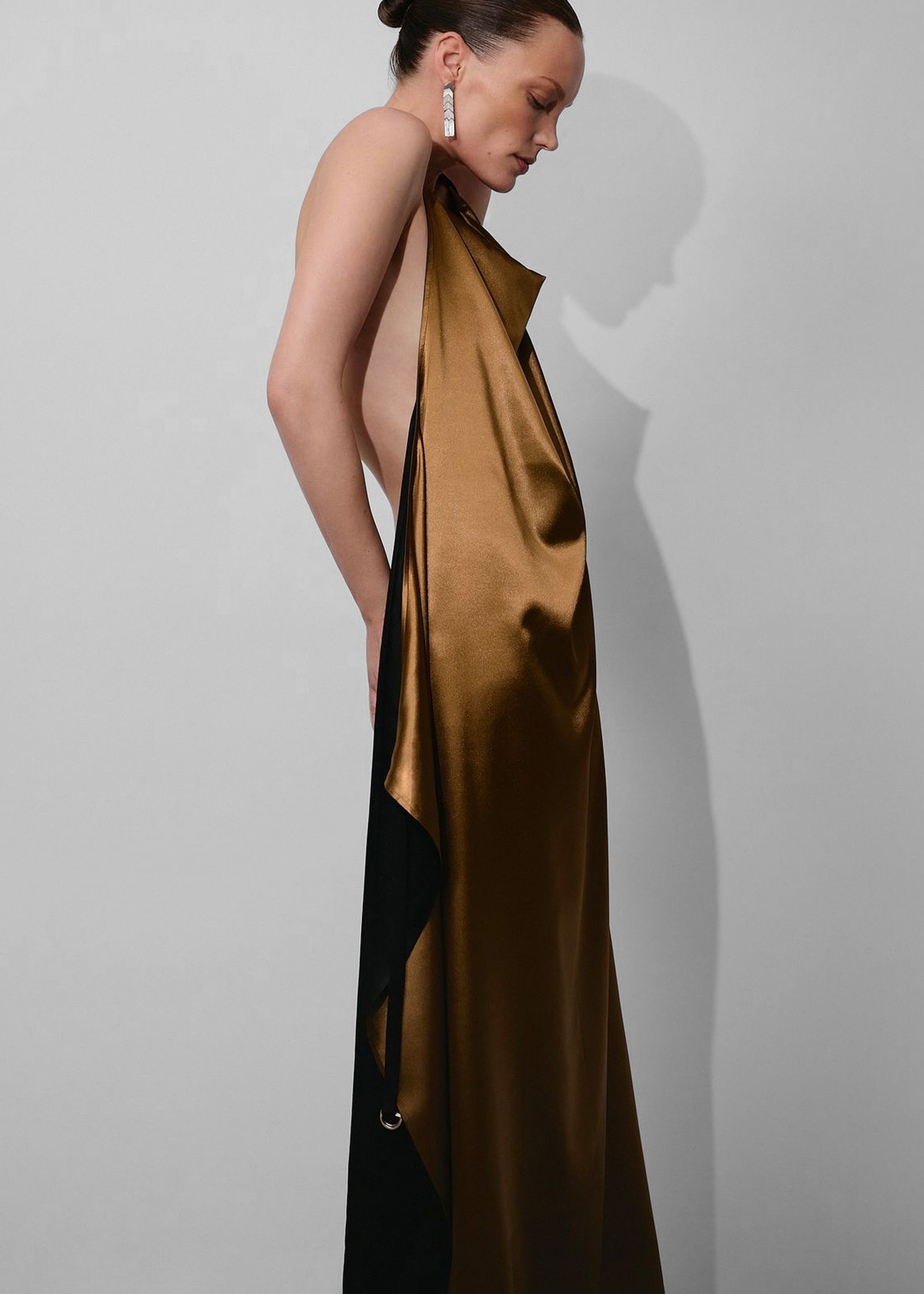 Bevza Apron Long Dress - Gold/Black - 3