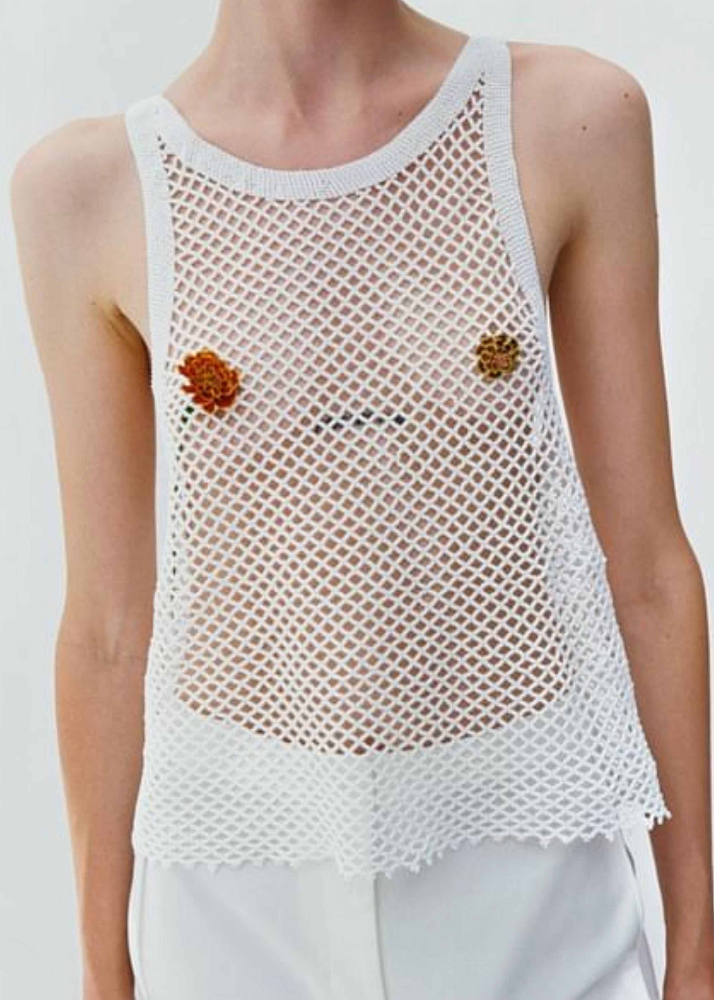 Bevza Beaded Tank Top - Ivory - 7