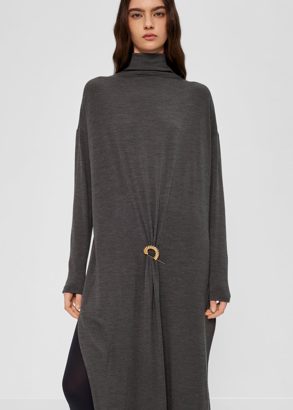 Bevza Brooch Dress - Dark Grey