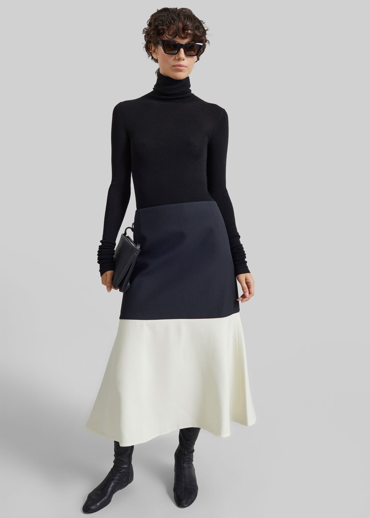 Shop the look image for Bevza Godet Skirt - Black/Vanilla