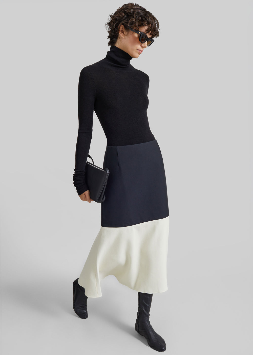 Bevza Godet Skirt - Black/Vanilla