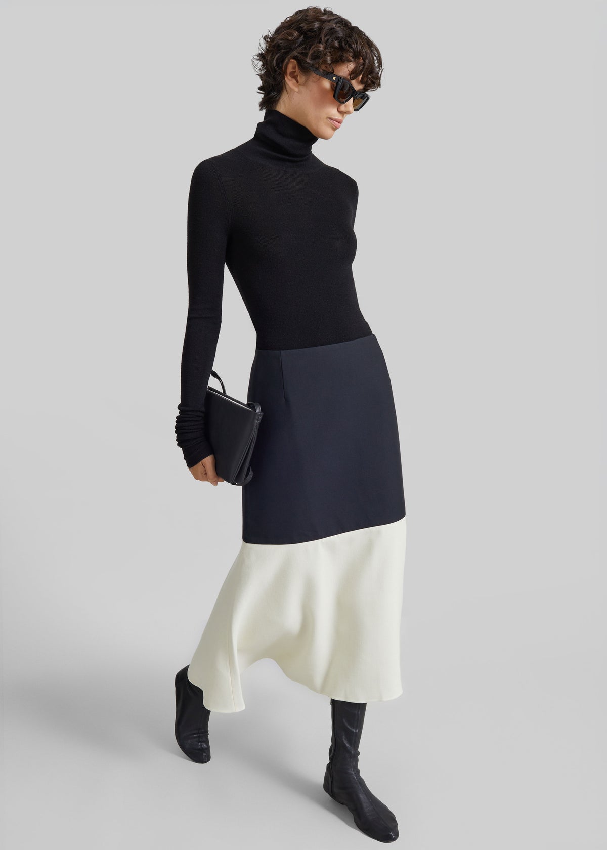 Bevza Godet Skirt - Black/Vanilla