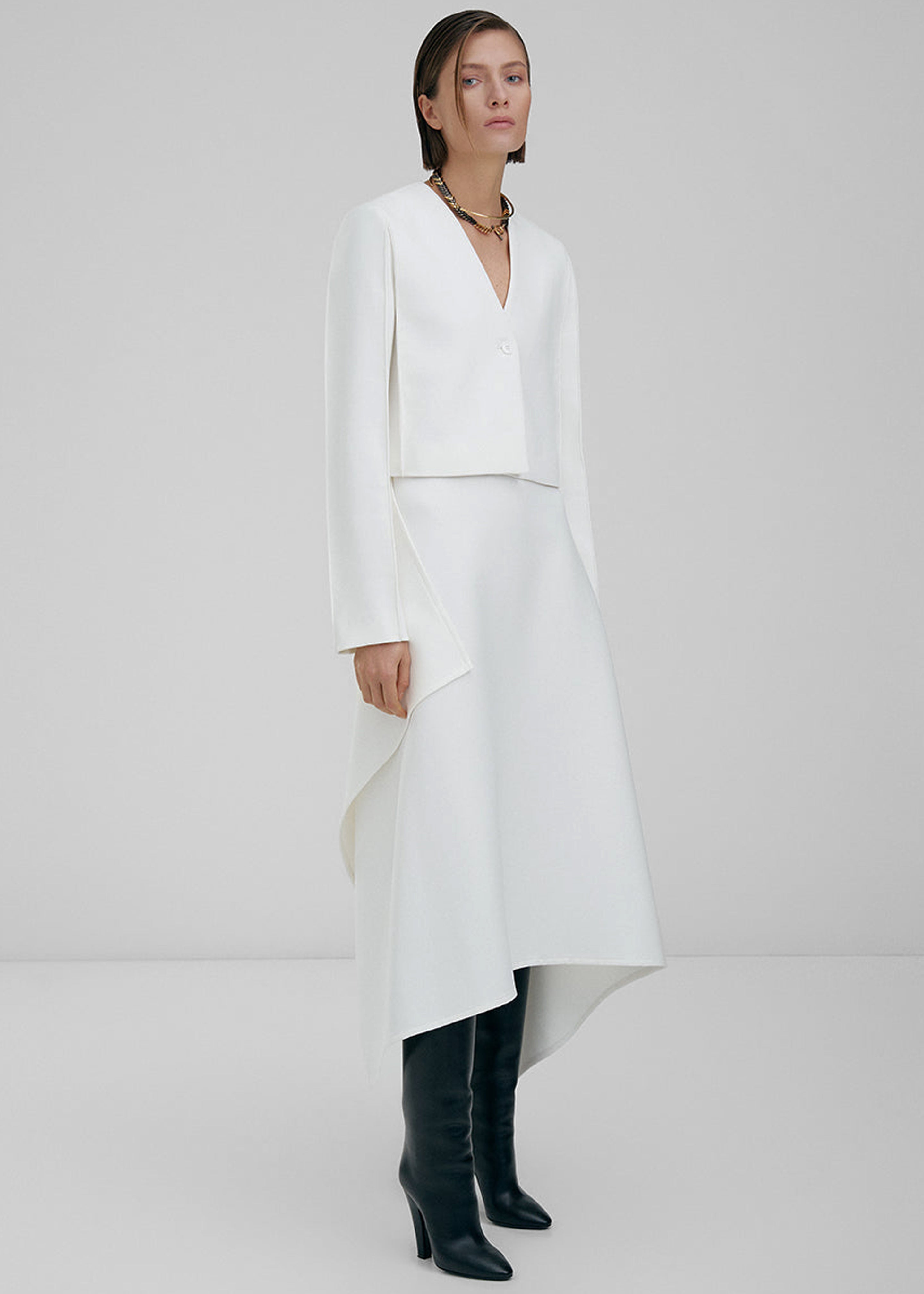 Bevza Midi Asymmetric Skirt - White - 3