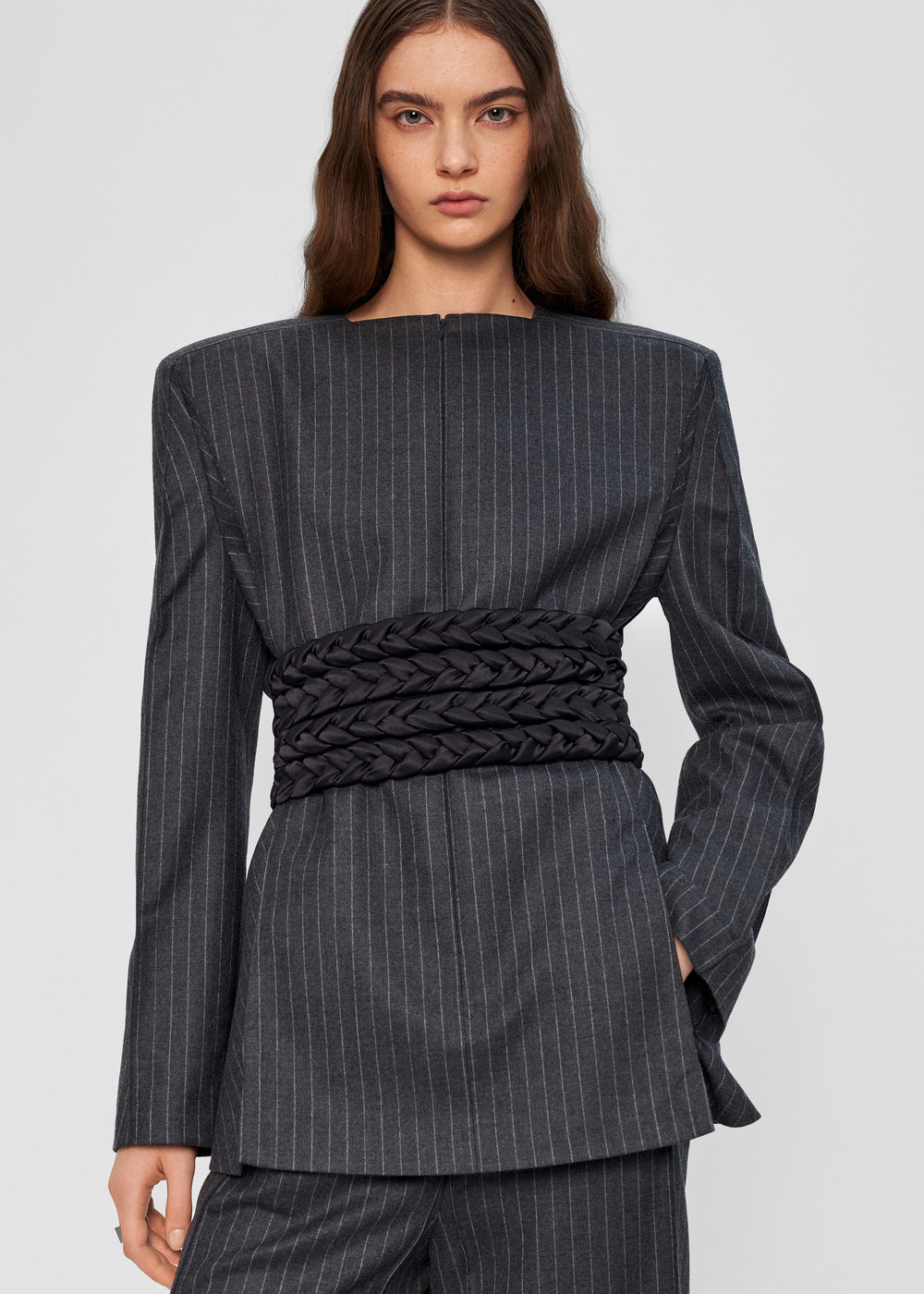 Bevza Pinstriped Blazer - Dark Grey