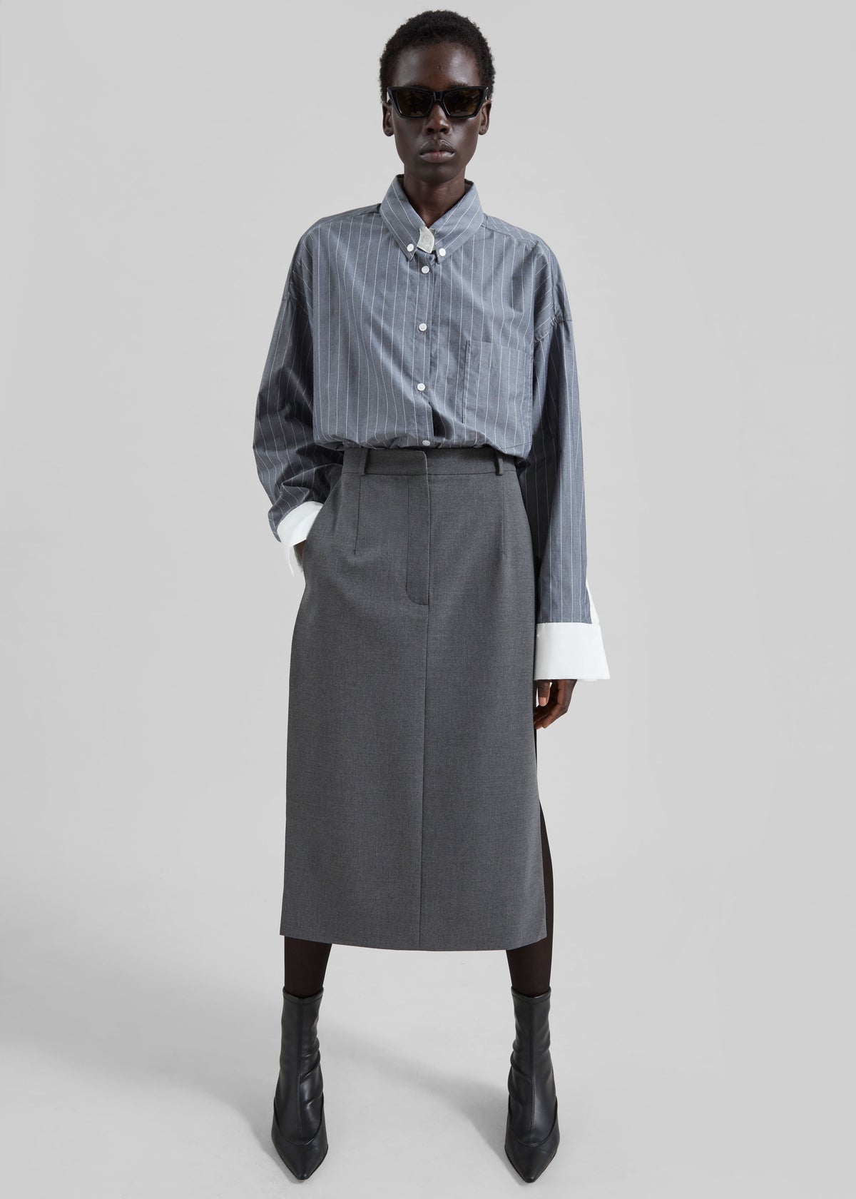 Bevza Skirt With Slits - Dark Grey - 5