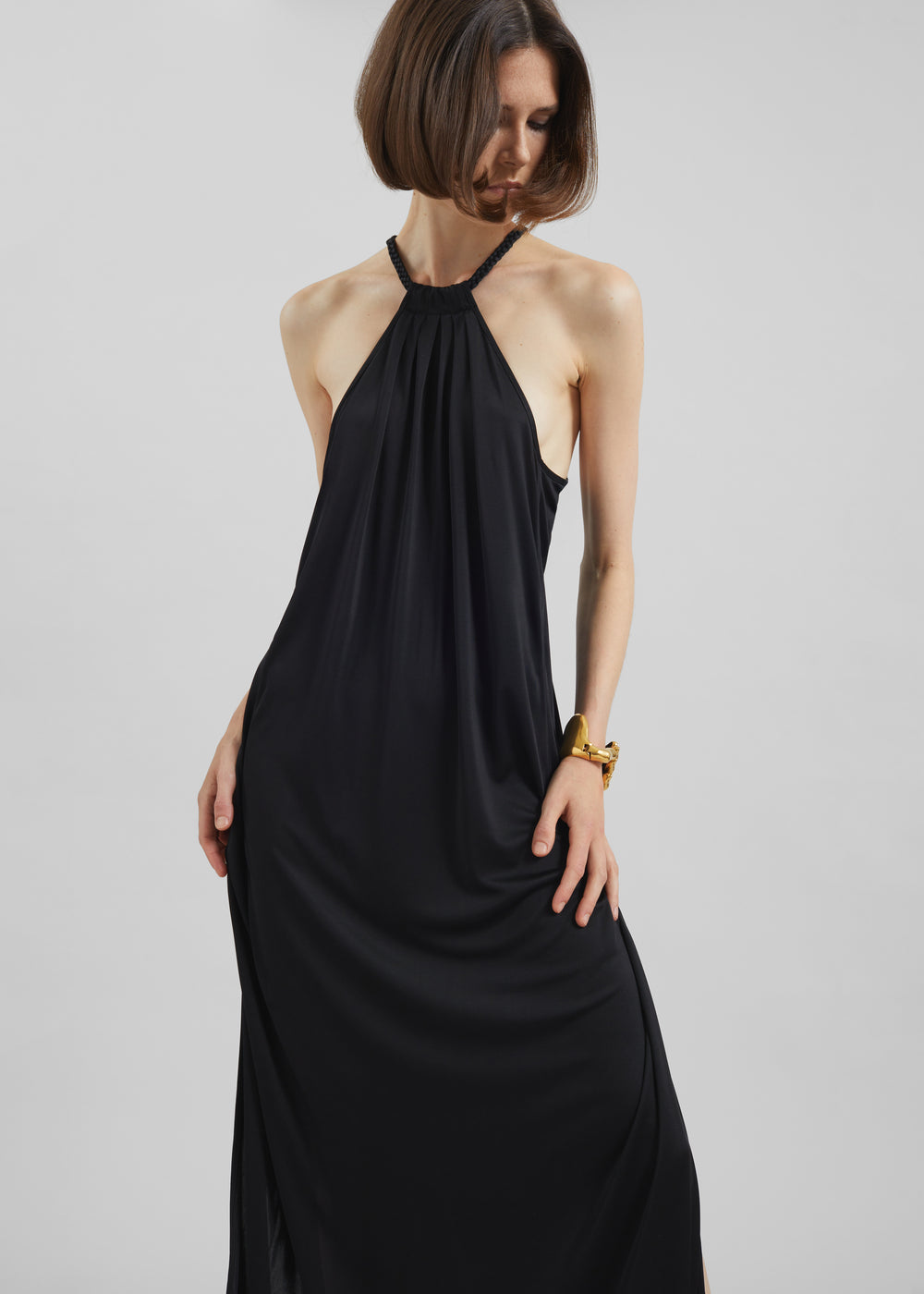 Bevza Spikelet Neck Dress - Black
