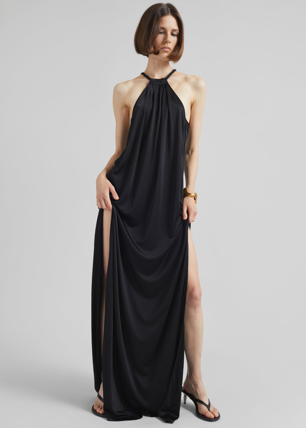 Bevza Spikelet Neck Dress - Black - 1