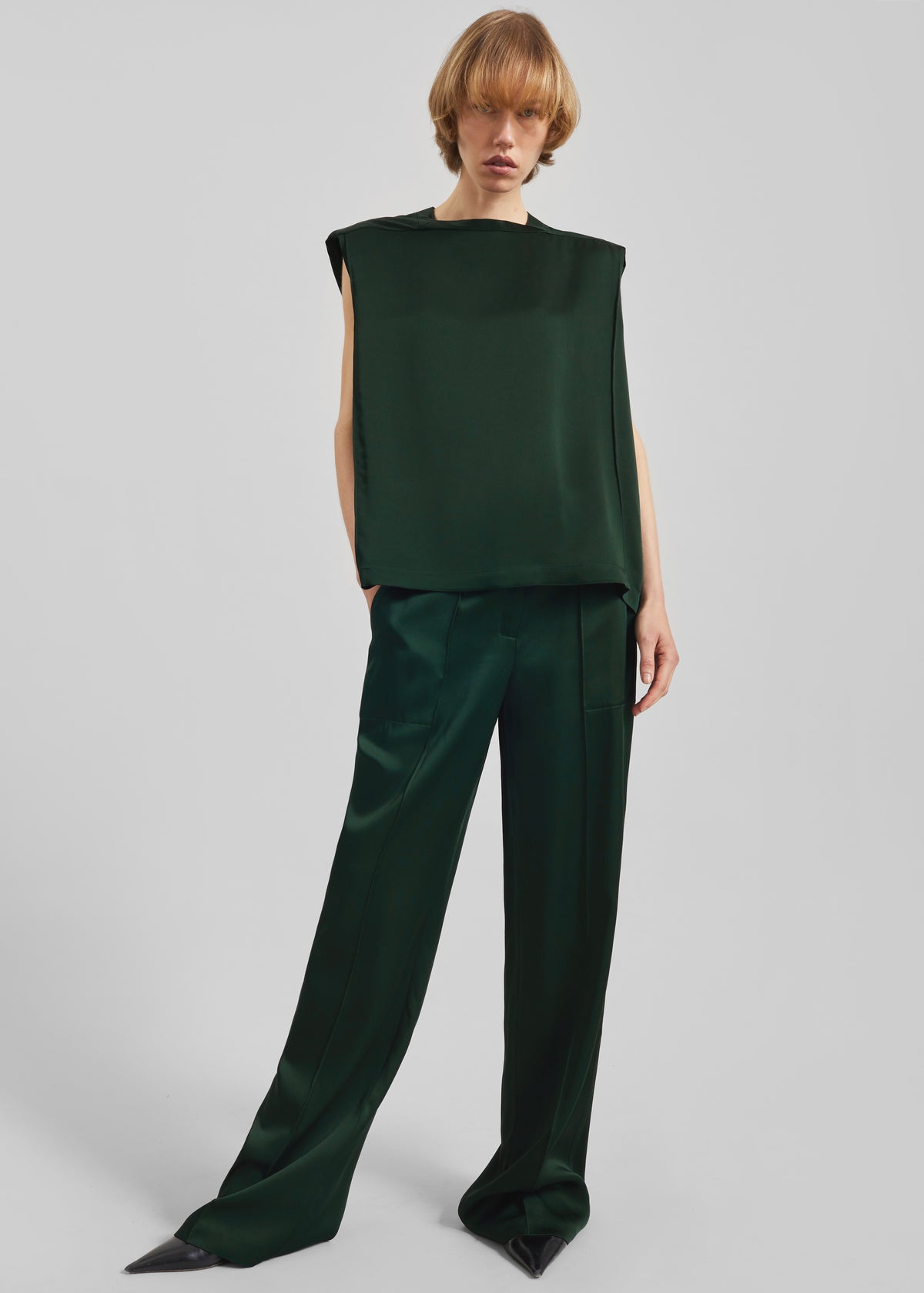 Bevza Square Neck Top - Dark Green - 5