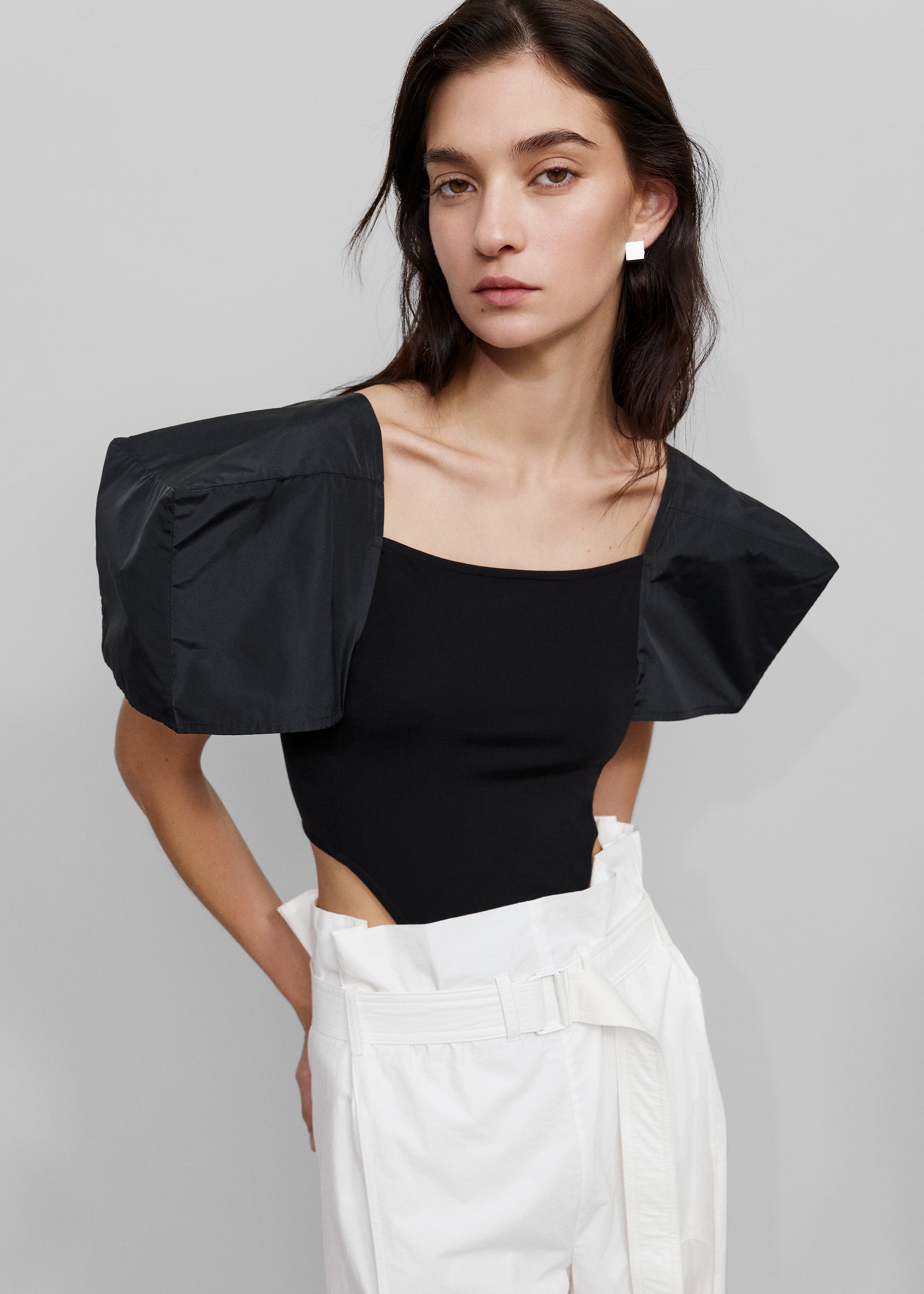 Bevza Square Shoulder Bodysuit - Black - 1