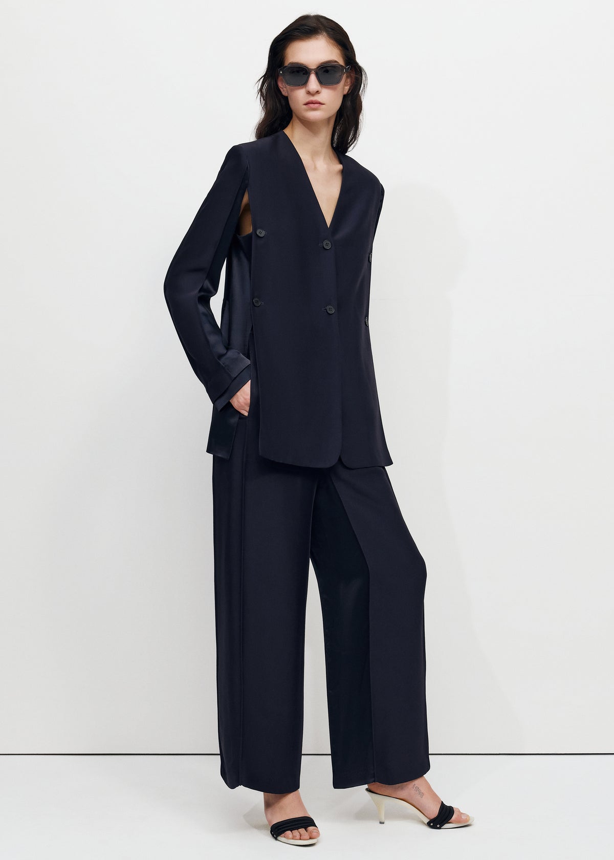Bevza Wide Leg Culottes - Dark Ink Navy - 3