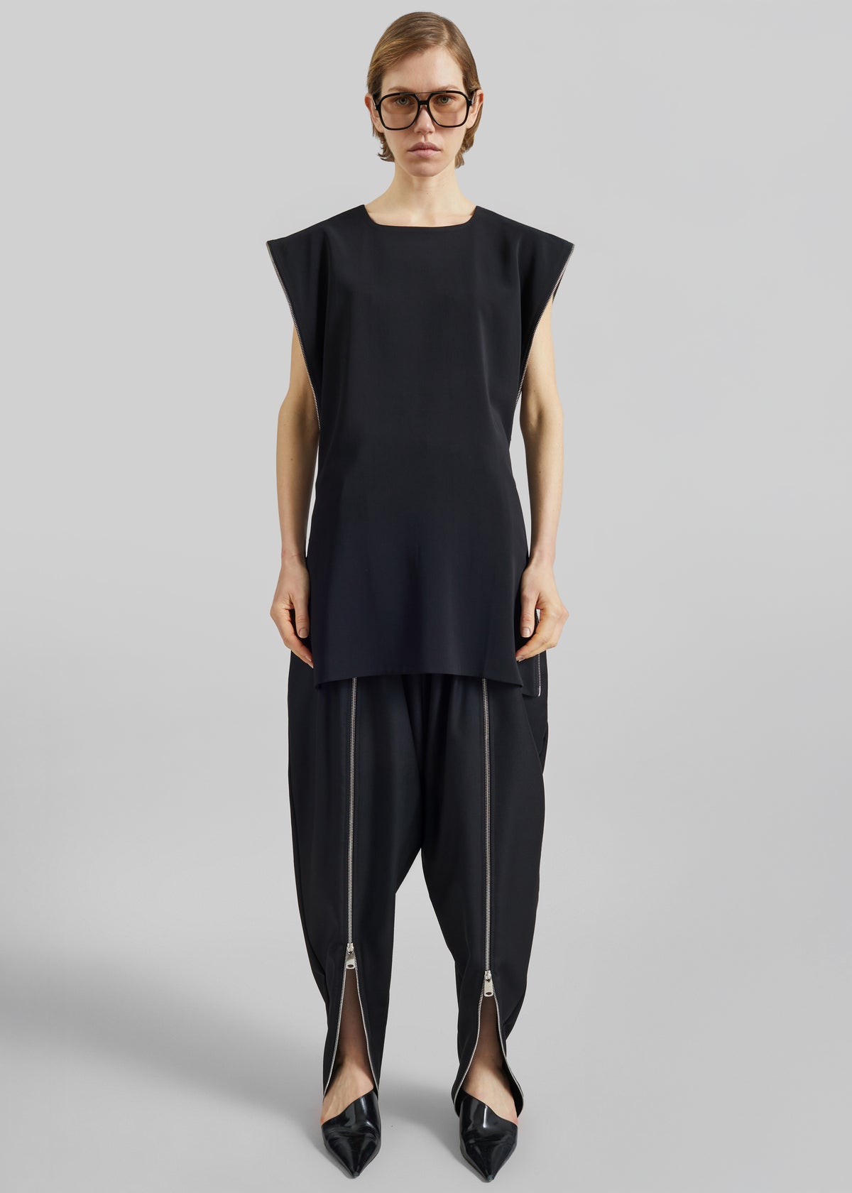 Bevza Zipper Tunic Top - Black - 5