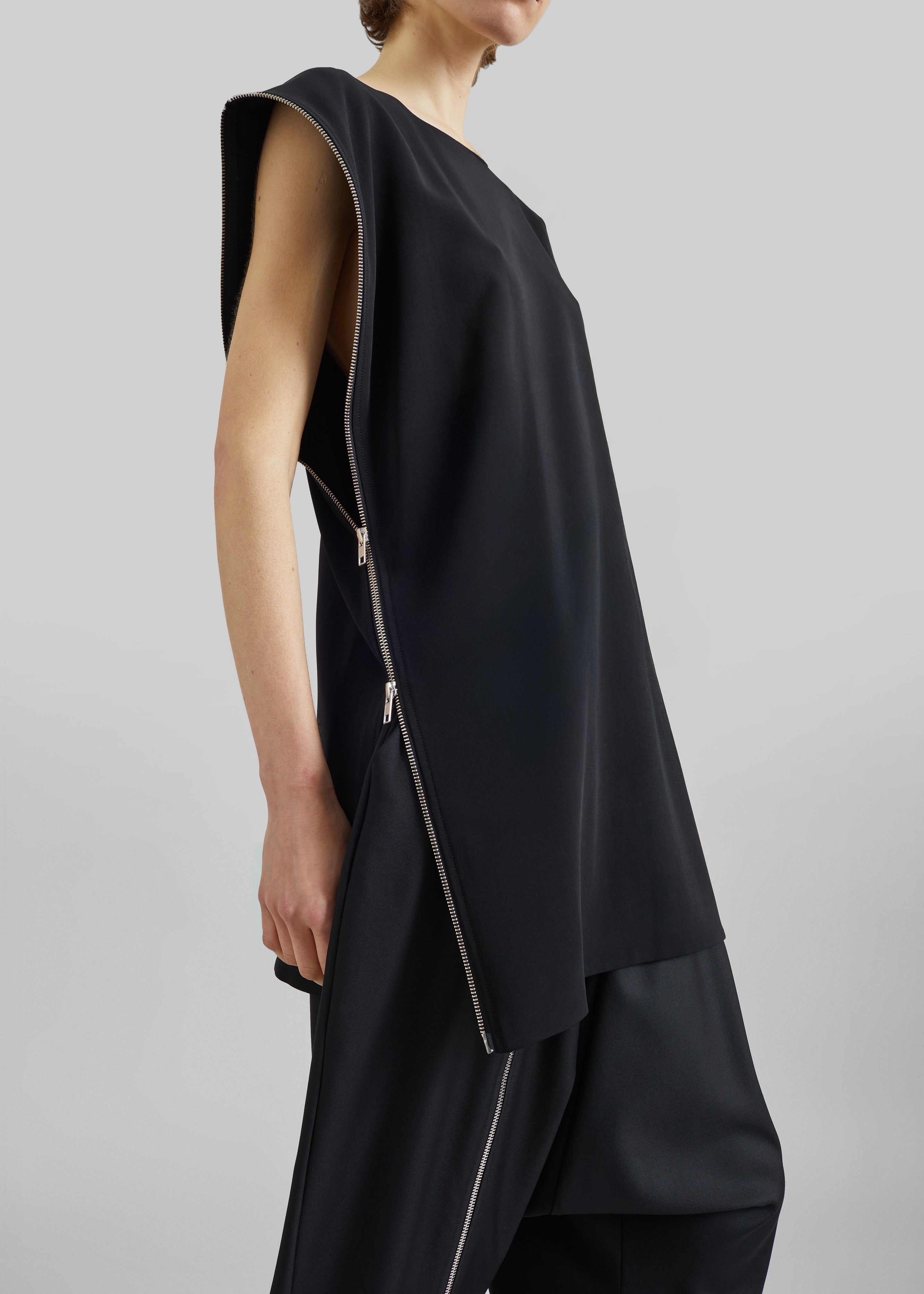 Bevza Zipper Tunic Top - Black - 3