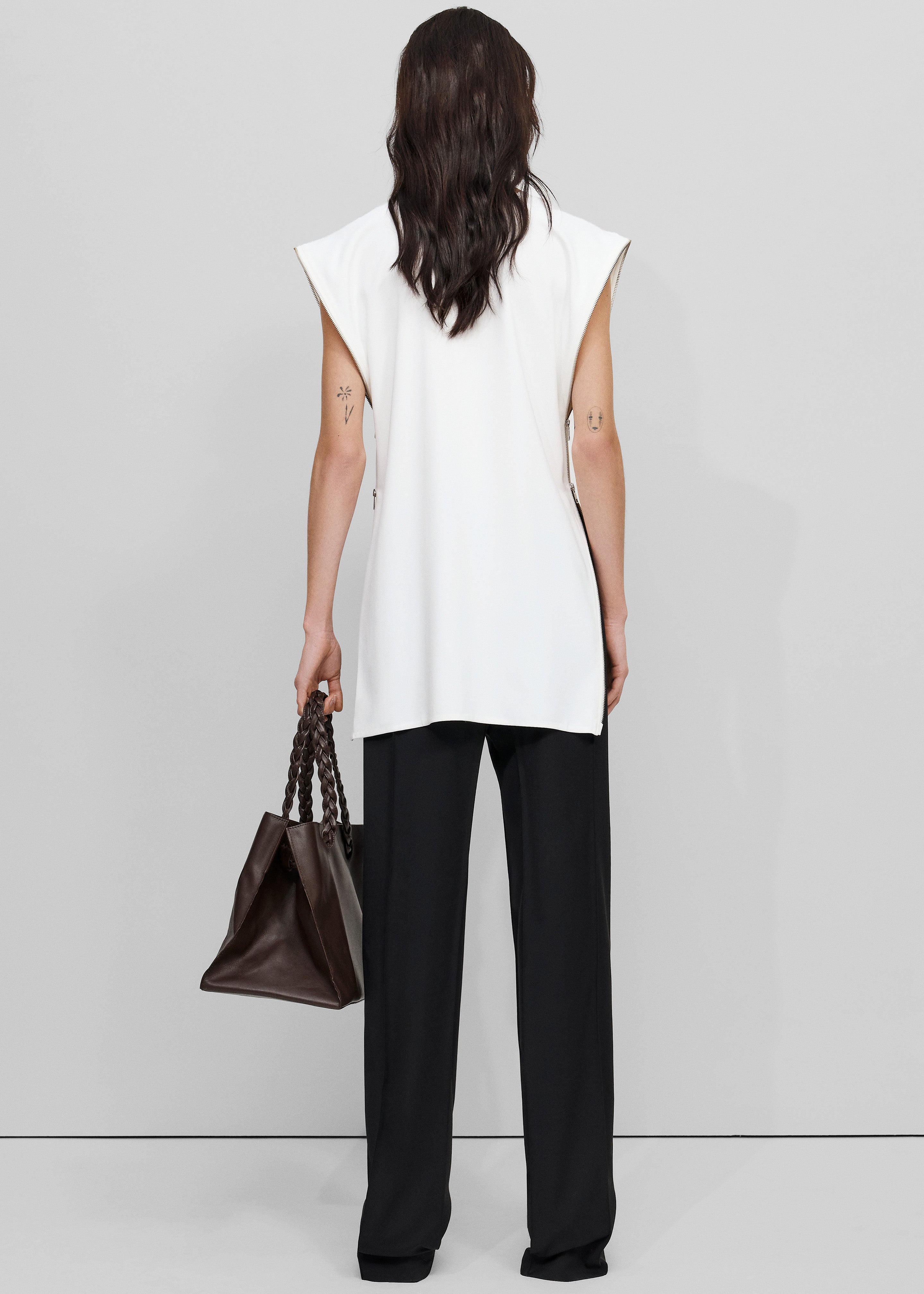 Bevza Zipper Tunic Top - White - 4
