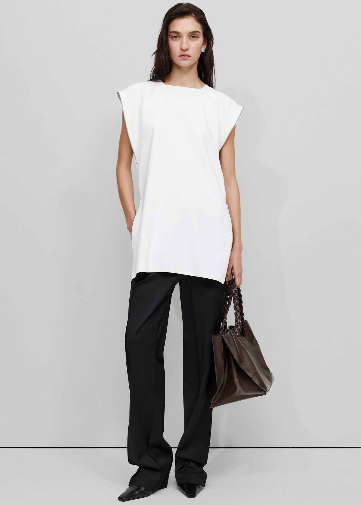 Bevza Zipper Tunic Top - White - 2