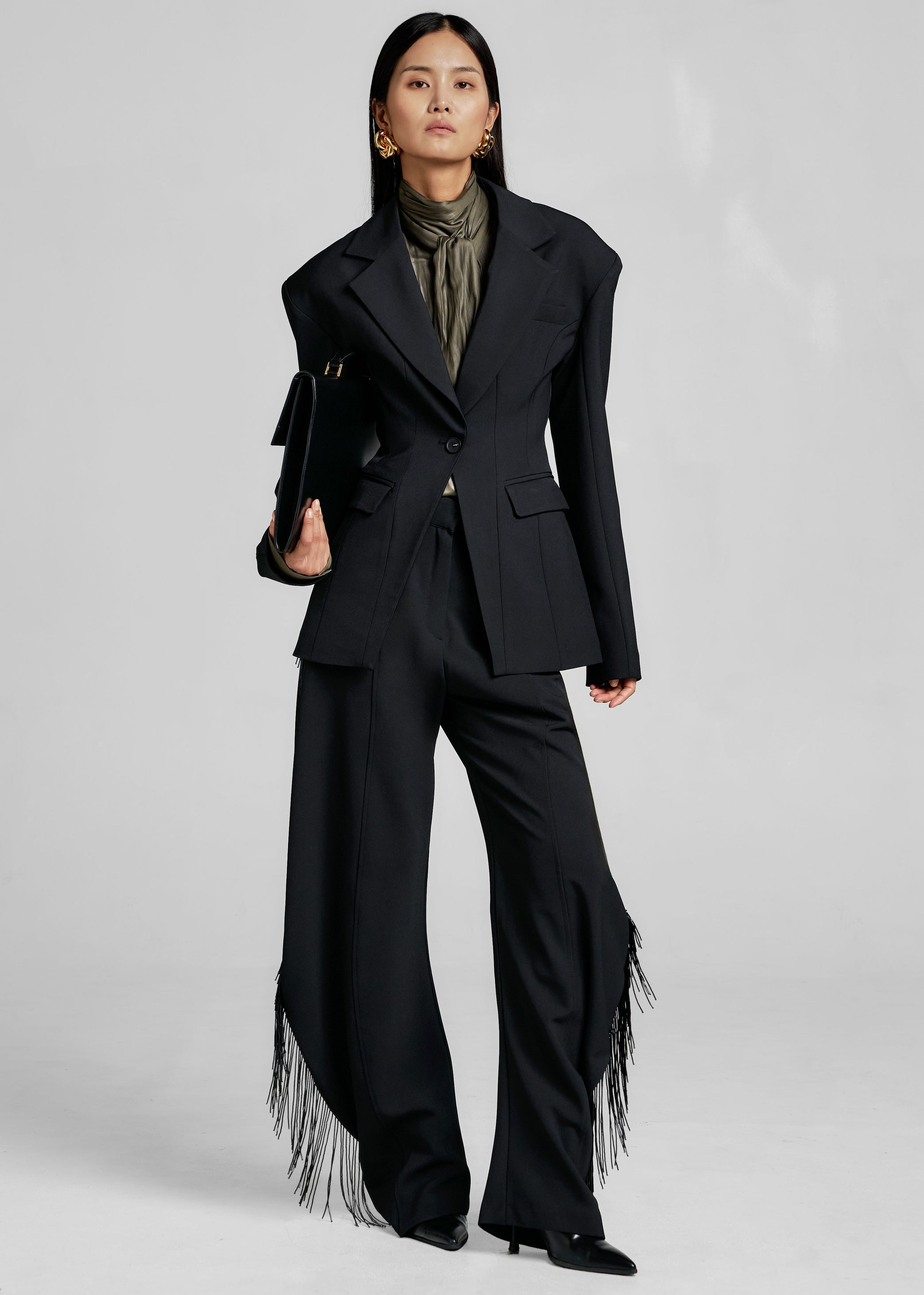 Shop the look image for Bianca Fringed Barrel Leg Pants - Black