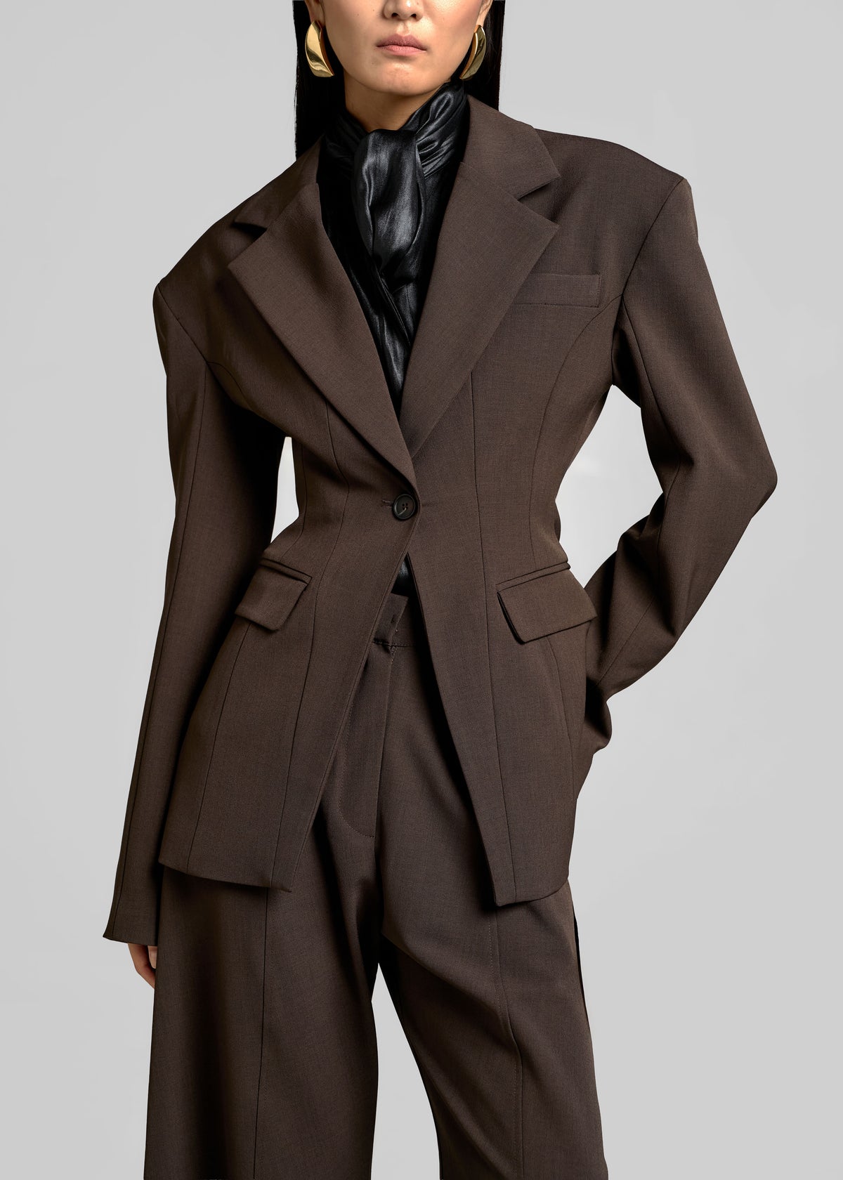 Bianca Hourglass Blazer - Brown - 1