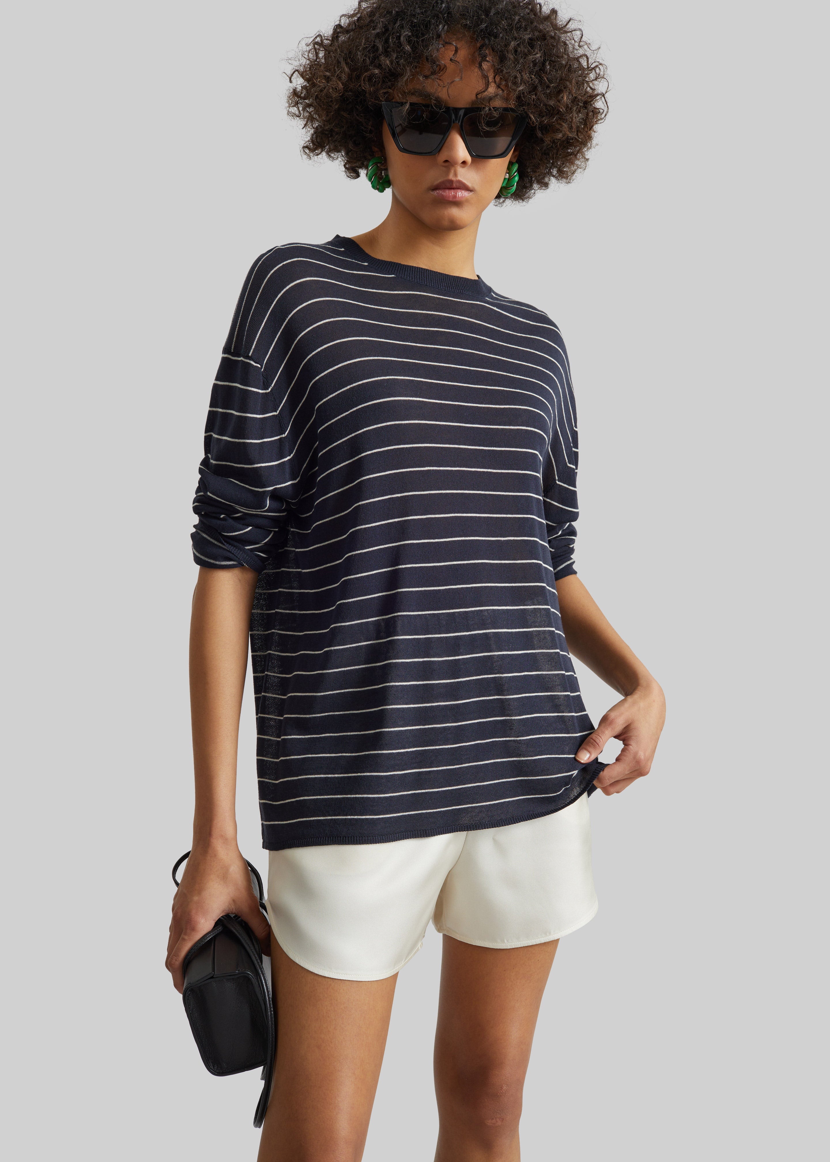 Biarritz Fine Knit Pullover - Navy/White Stripe - 1