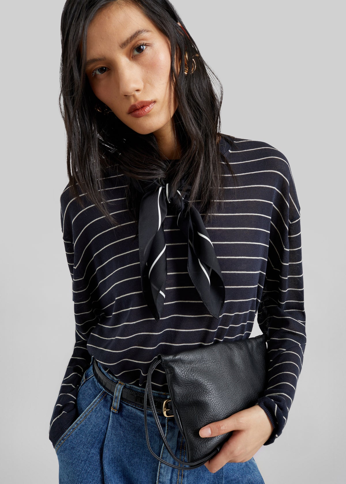 Biarritz Fine Knit Pullover - Navy/White Stripe - 2