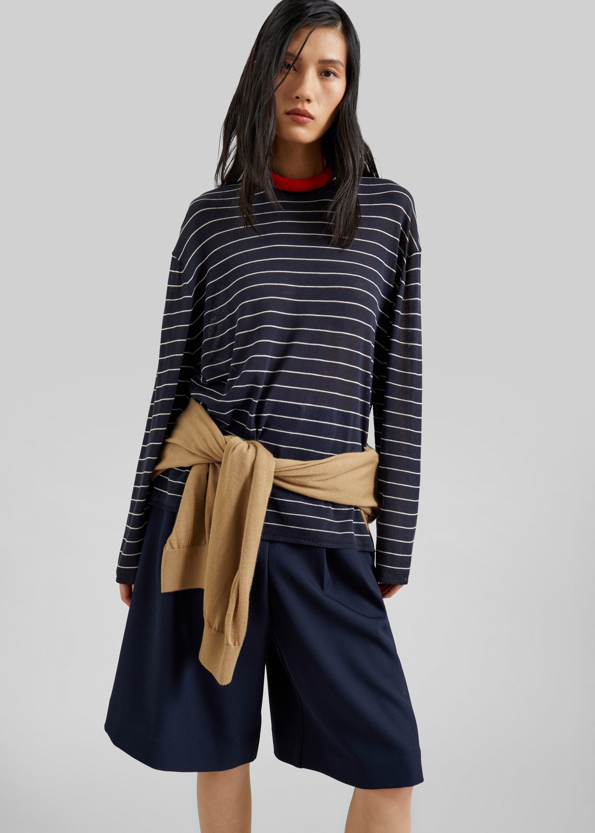 Biarritz Fine Knit Pullover - Navy/White Stripe - 3