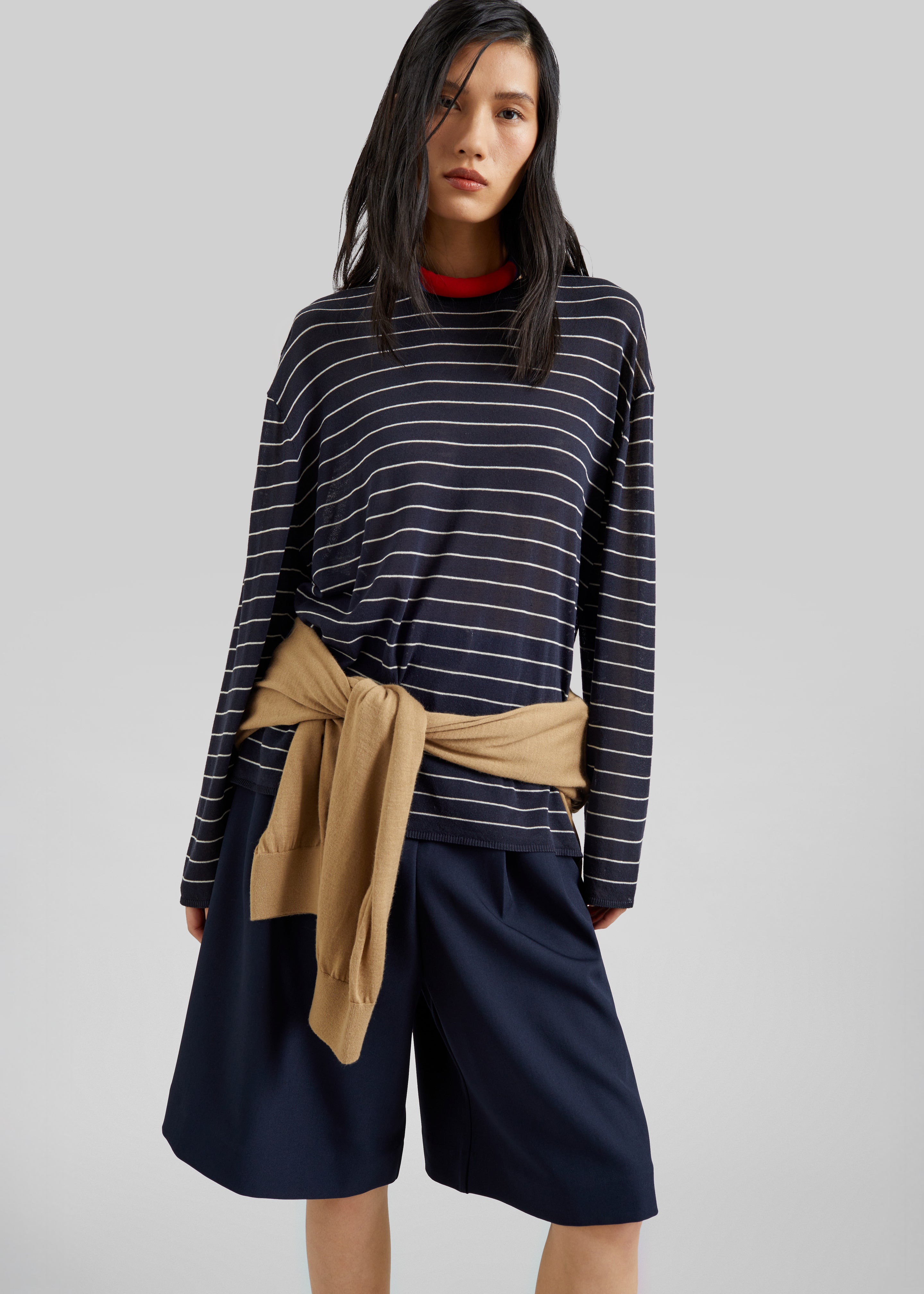 Biarritz Fine Knit Pullover - Navy/White Stripe - 3