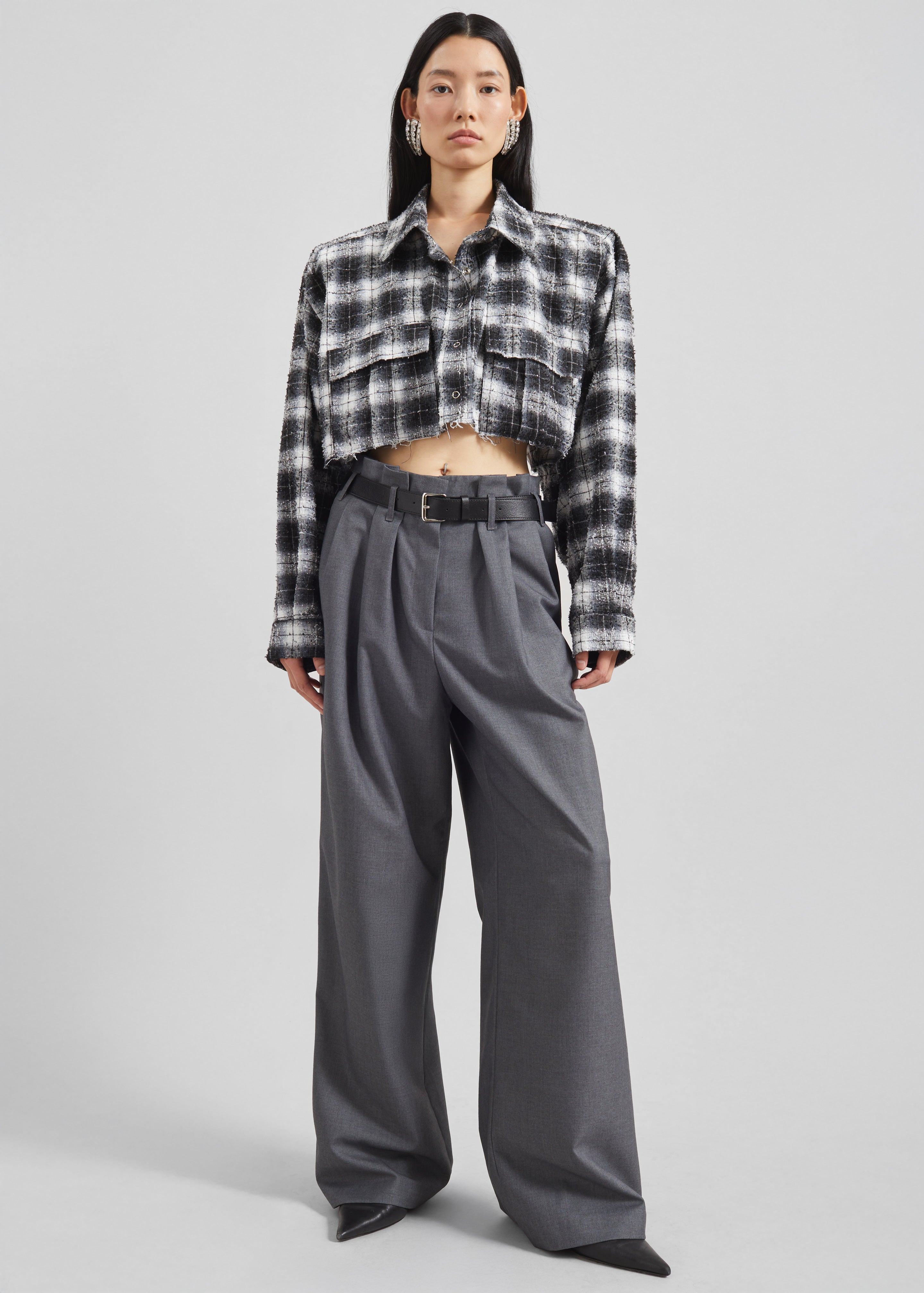 Biasca Distressed Cropped Shirt - Black Plaid – The Frankie Shop