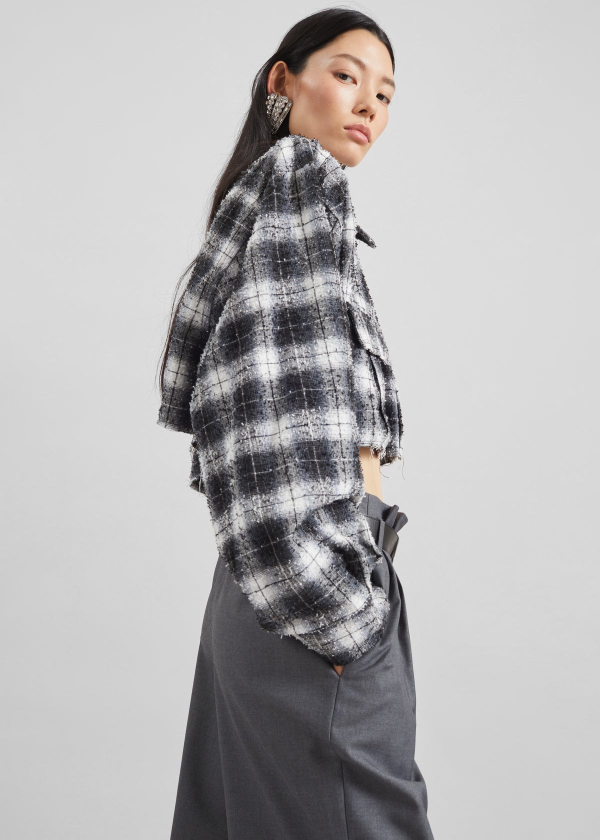 Biasca Distressed Cropped Shirt - Black Plaid - 4