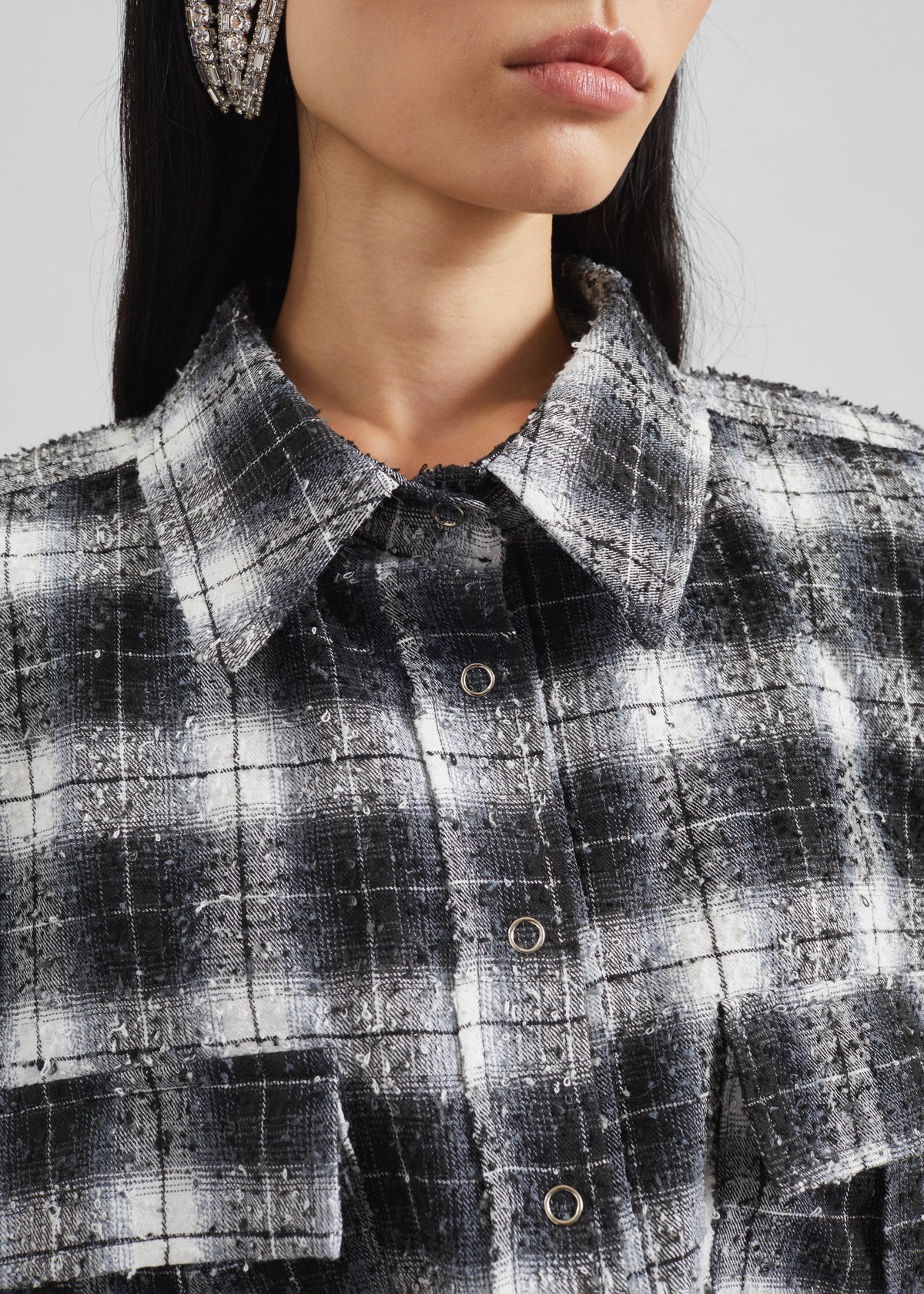 Biasca Distressed Cropped Shirt - Black Plaid - 9