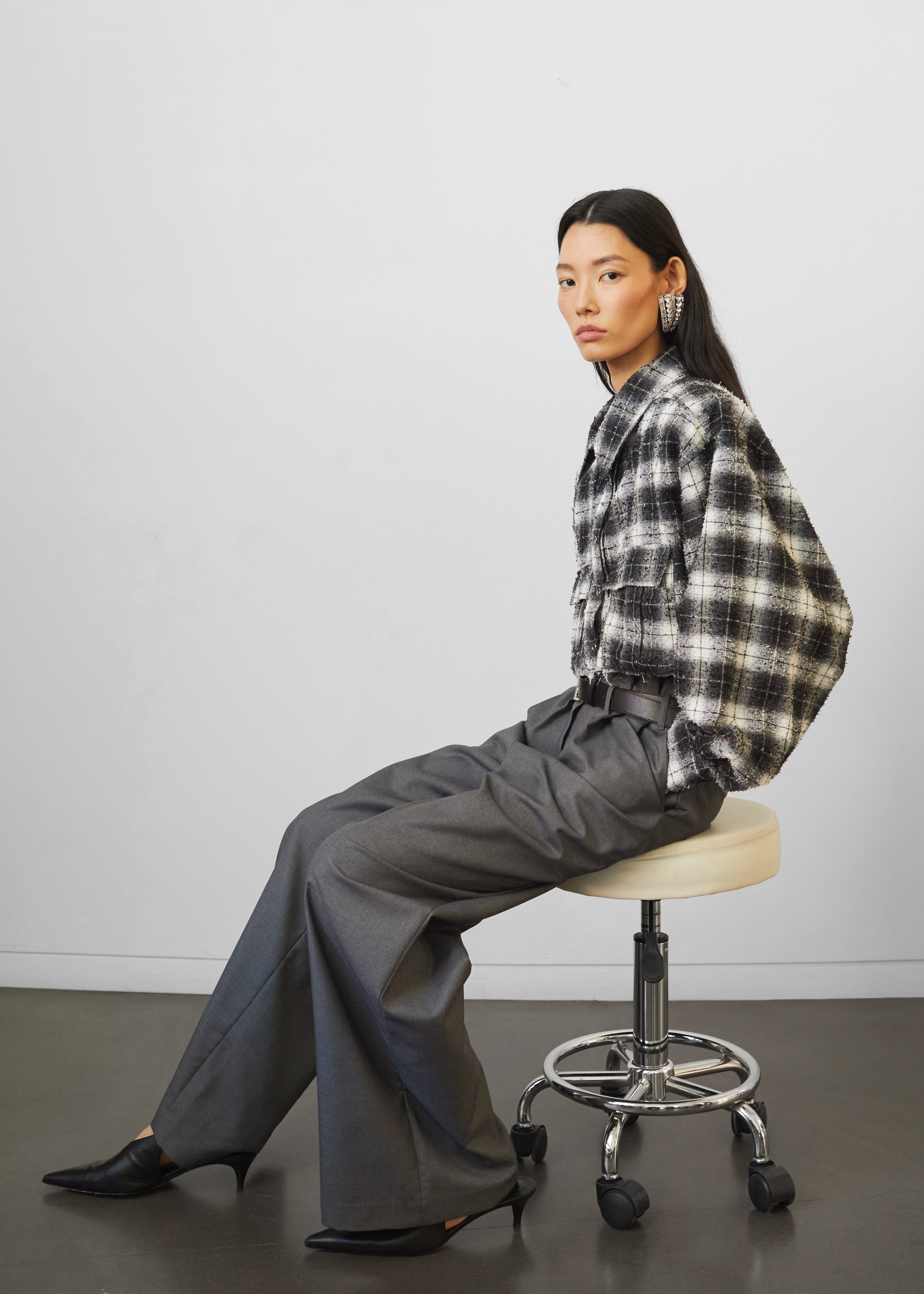 Biasca Distressed Cropped Shirt - Black Plaid - 7