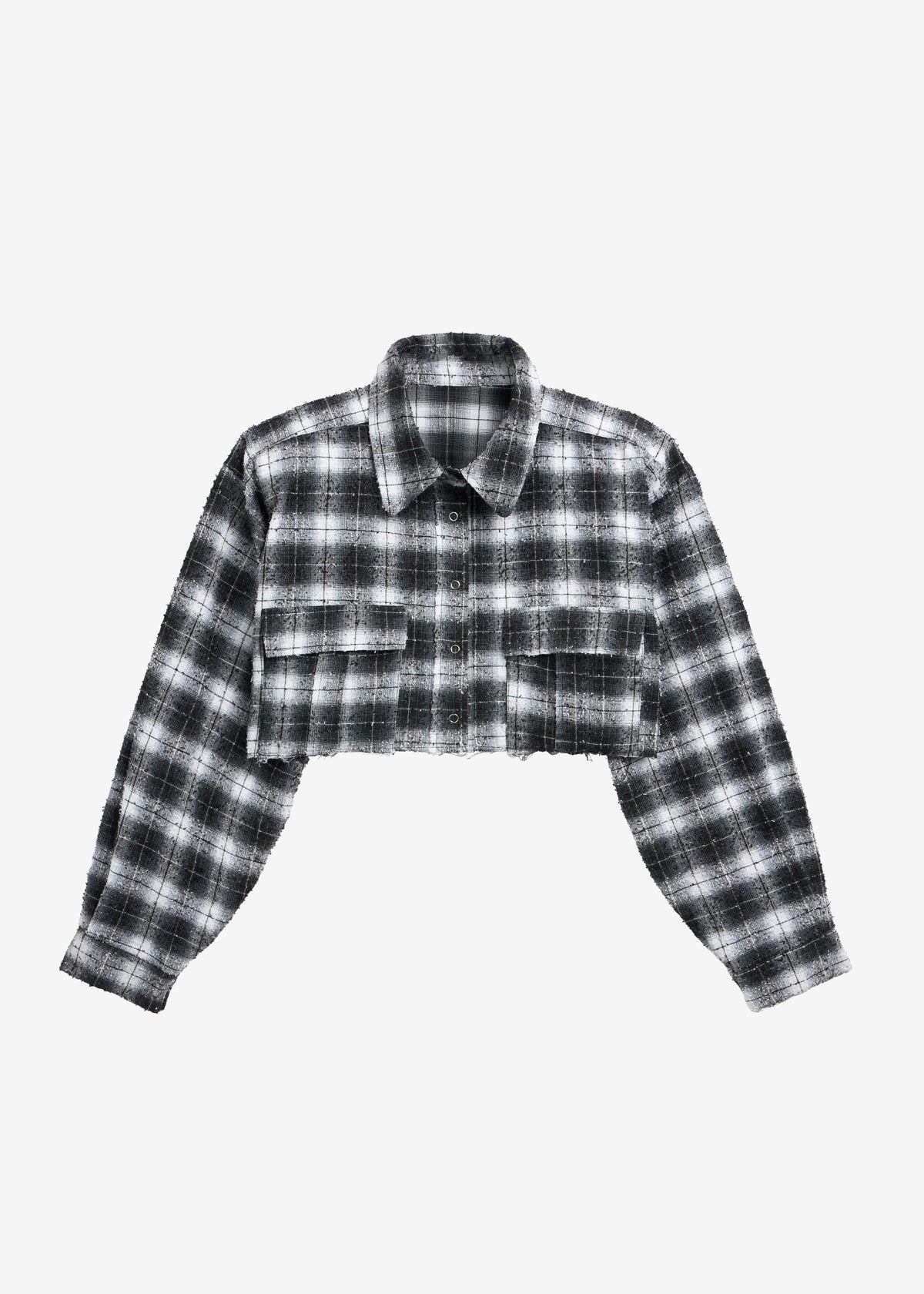 Biasca Distressed Cropped Shirt - Black Plaid The Frankie Shop Biasca Distressed Cropped Shirt - Black Plaid The Frankie Shop