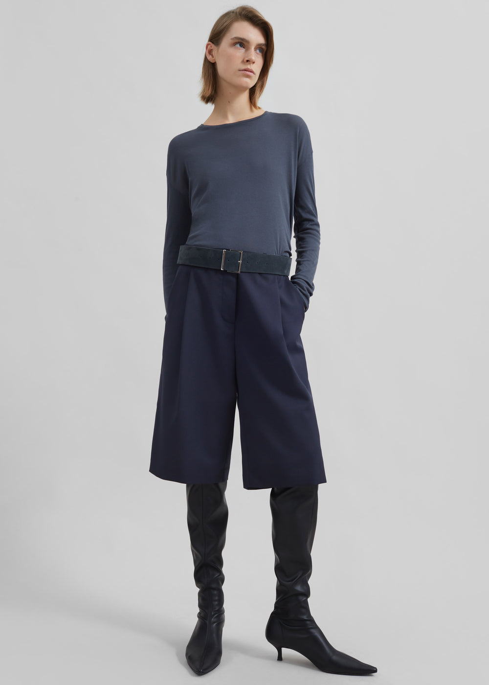 Bilbao Pleated Bermuda Shorts - Navy
