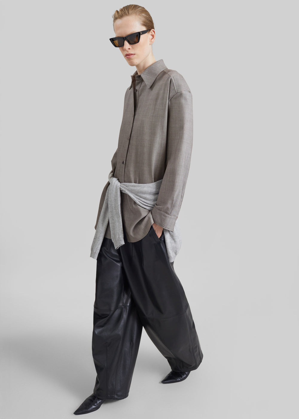 Bina Wool Padded Shirt - Light Taupe Melange - 1