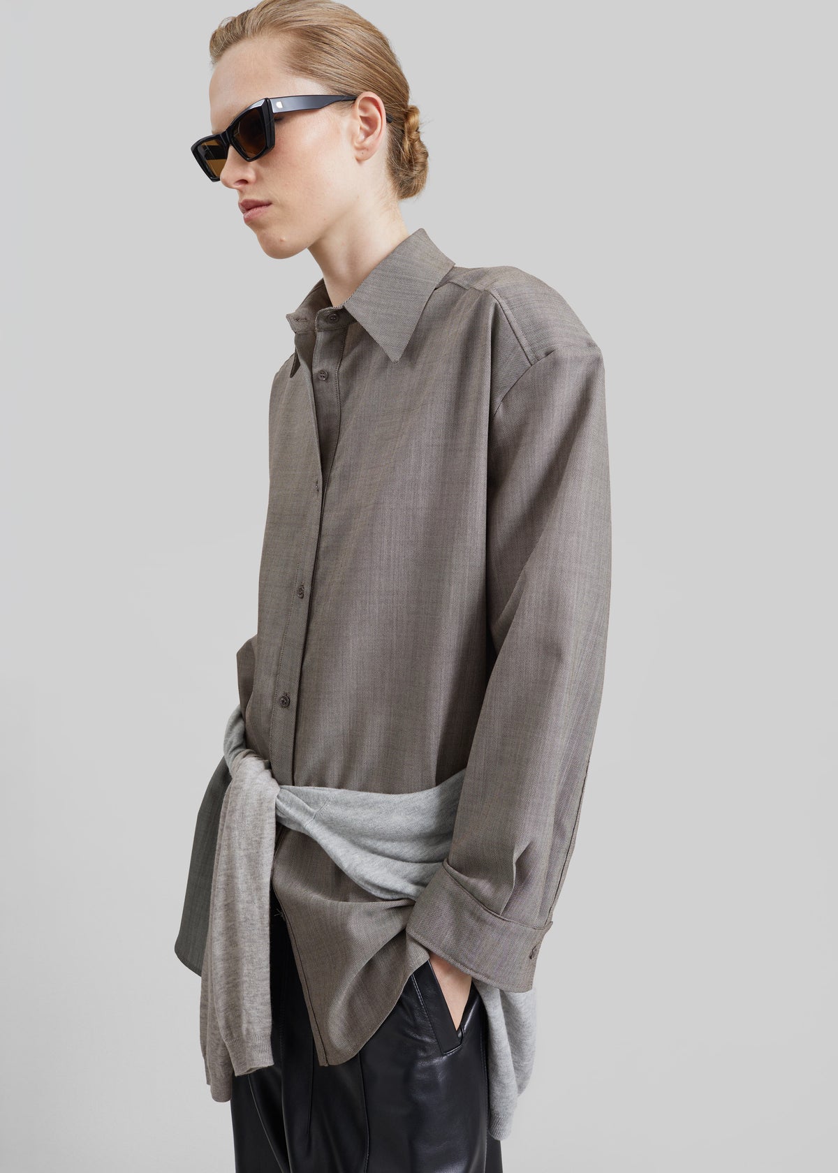Bina Wool Padded Shirt - Light Taupe Melange - 6