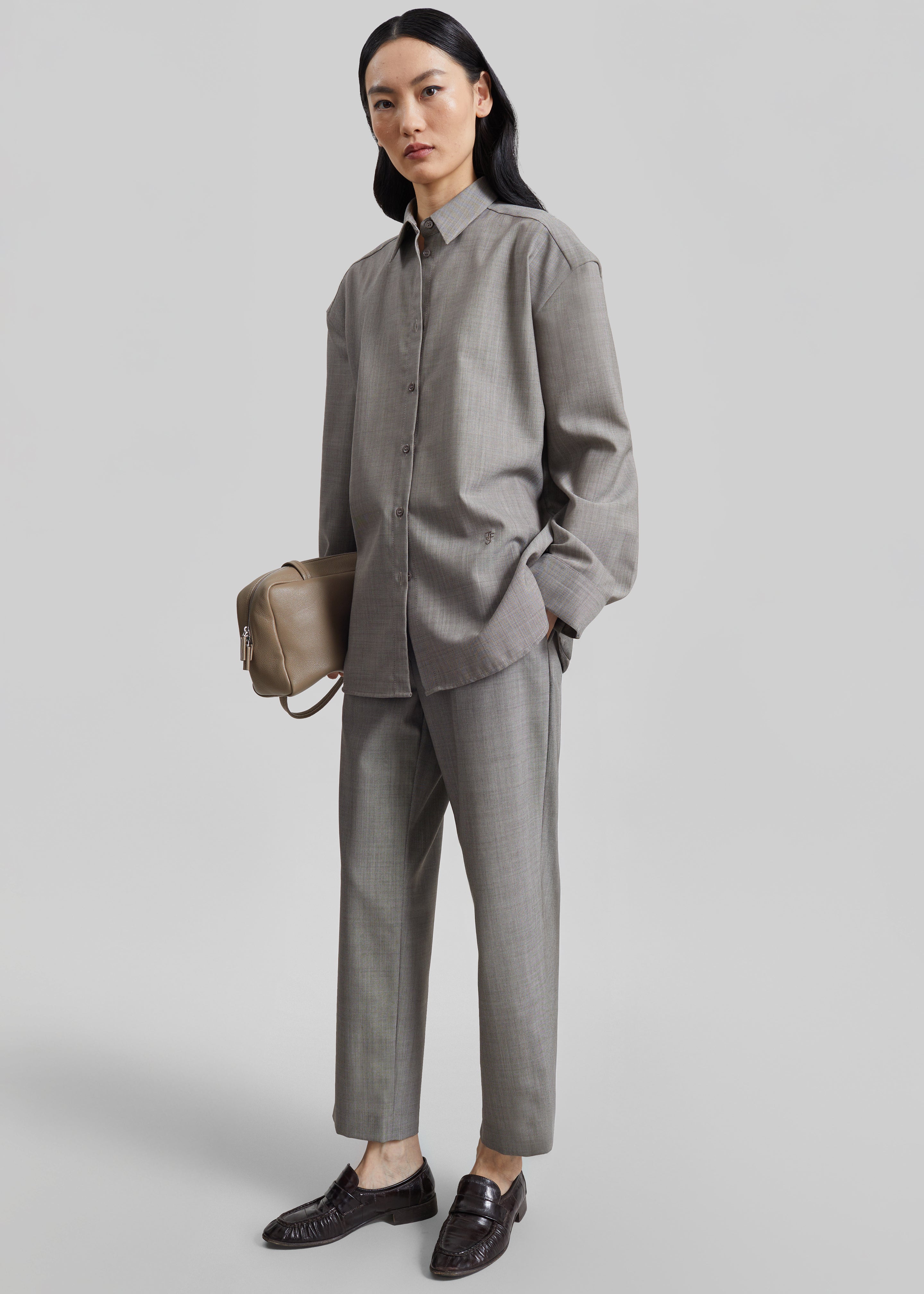 Bina Wool Padded Shirt - Light Taupe Melange - 8